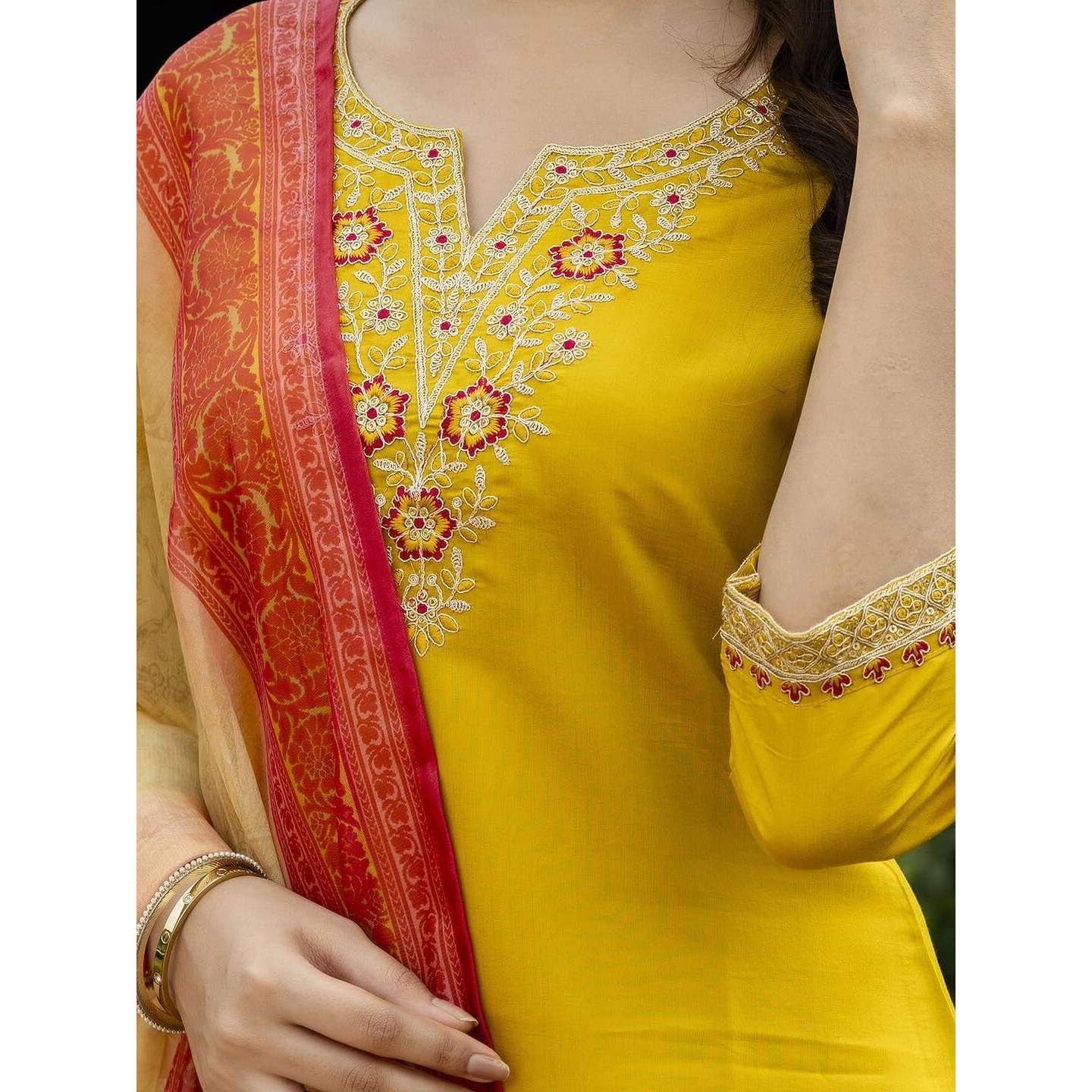 Navlik Women's Rayon Embroidered Straight Kurta with Rayon Pant And Taby Printed Dupatta Sets (697)