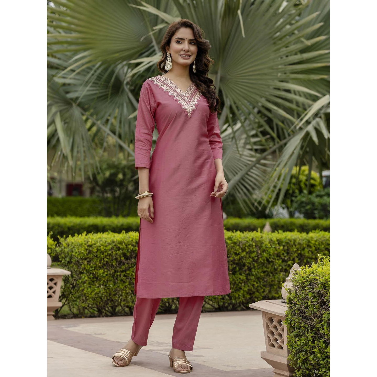 Navlik Women's Rayon Embroidered Straight Kurta with Pant and Dupatta Sets (NK-698)