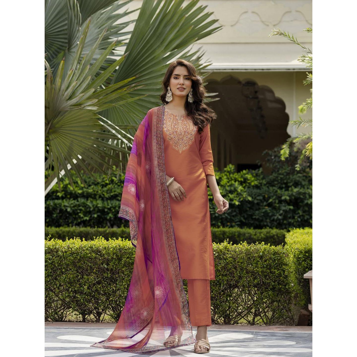 Navlik Women's Rayon Embroidered Straight Kurta with Pant And Dupatta Sets (NK-700)