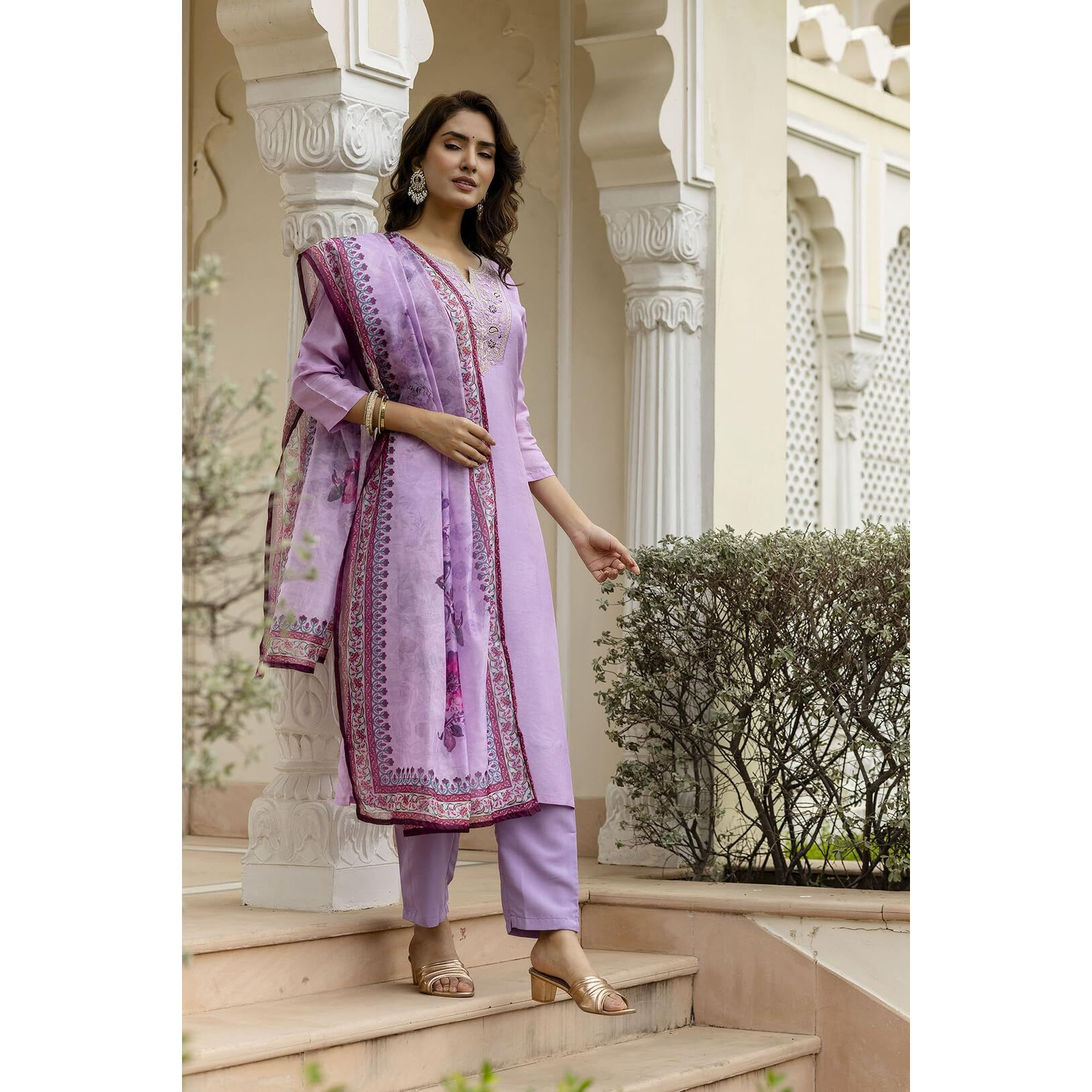 Navlik Women's Rayon Embroidered Straight Kurta with Pant and Dupatta Sets (NK-701)