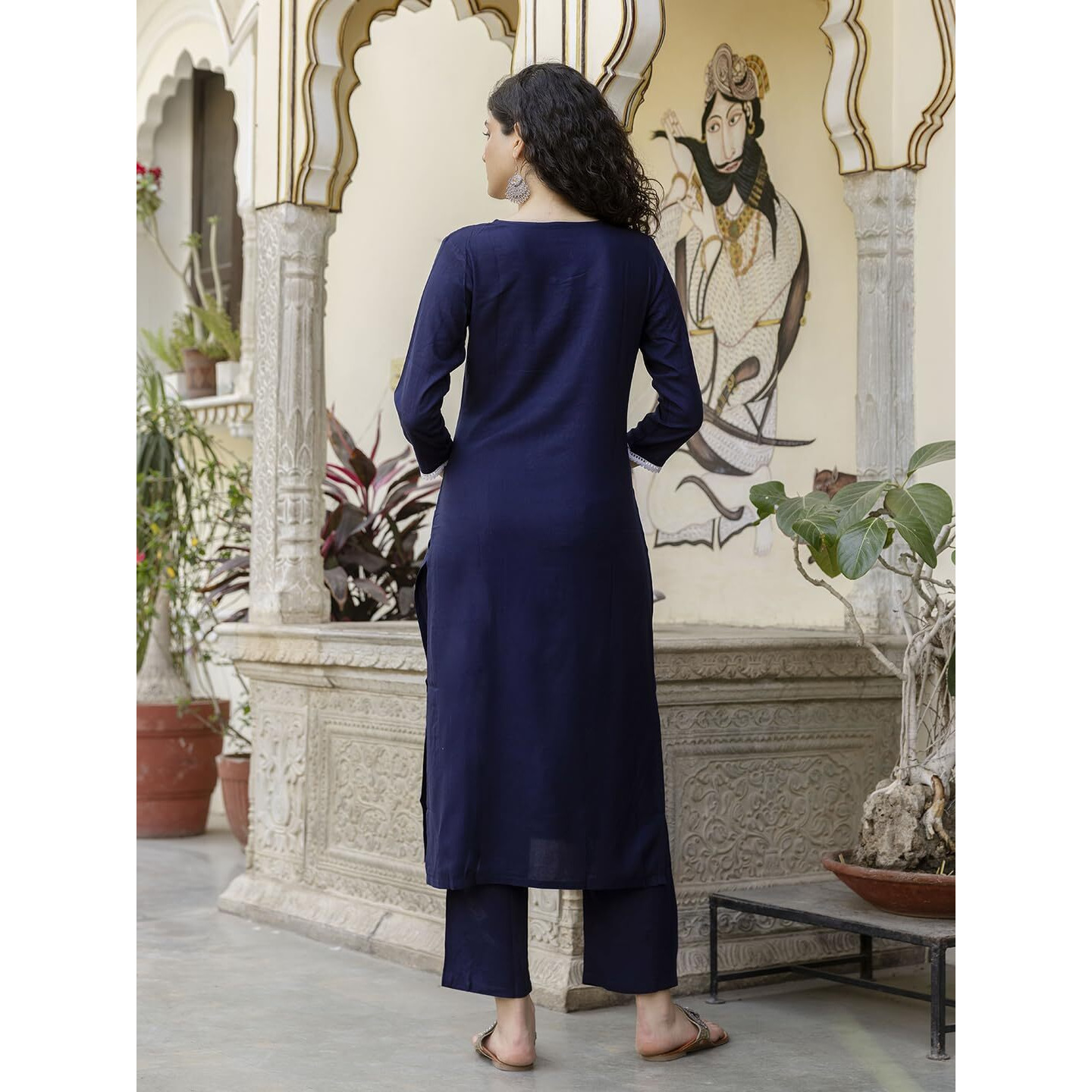 Navlik Women's Rayon Embroidered Straight Kurta with Rayon Pant and Nazneen Laced Dupatta Sets (NK- 702)