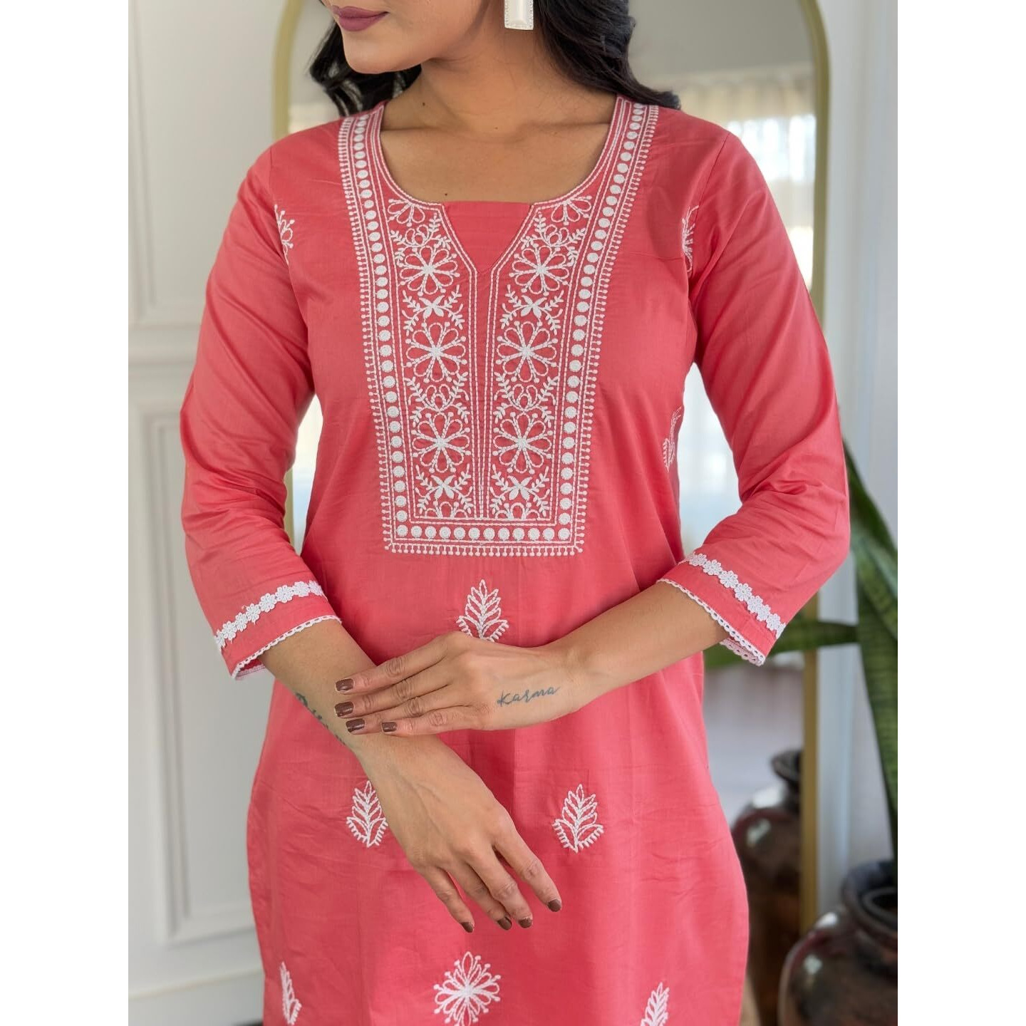 Navlik Women's Cotton Embroidered Straight Kurta with Pant And Dupatta Sets (NK-703)