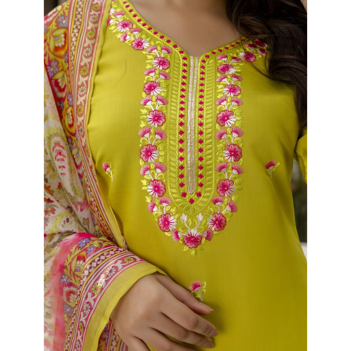 Navlik Women's Rayon Embroidered Straight Kurta with Pant and Dupatta Sets (NK-704)