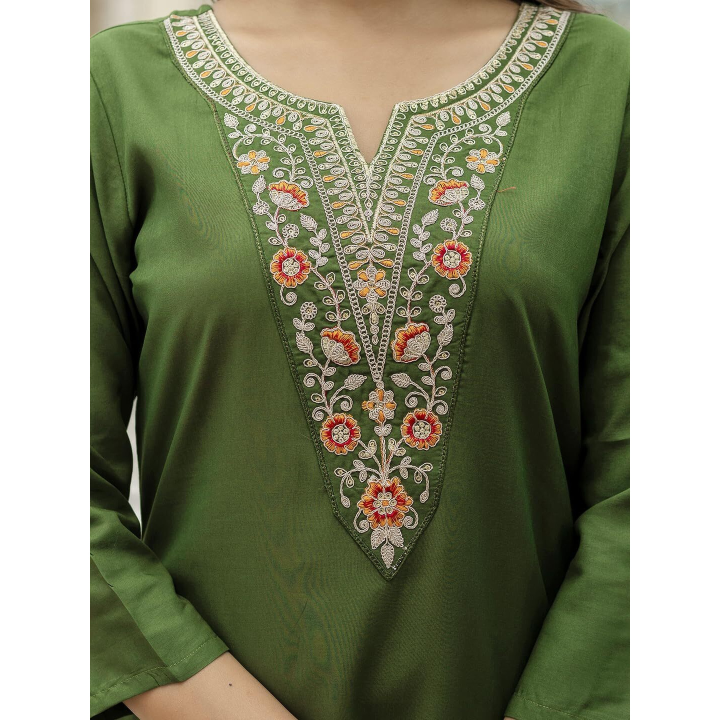 Navlik Women's Rayon Embroidered Straight Kurta with Pant and Dupatta Sets (NK-705)