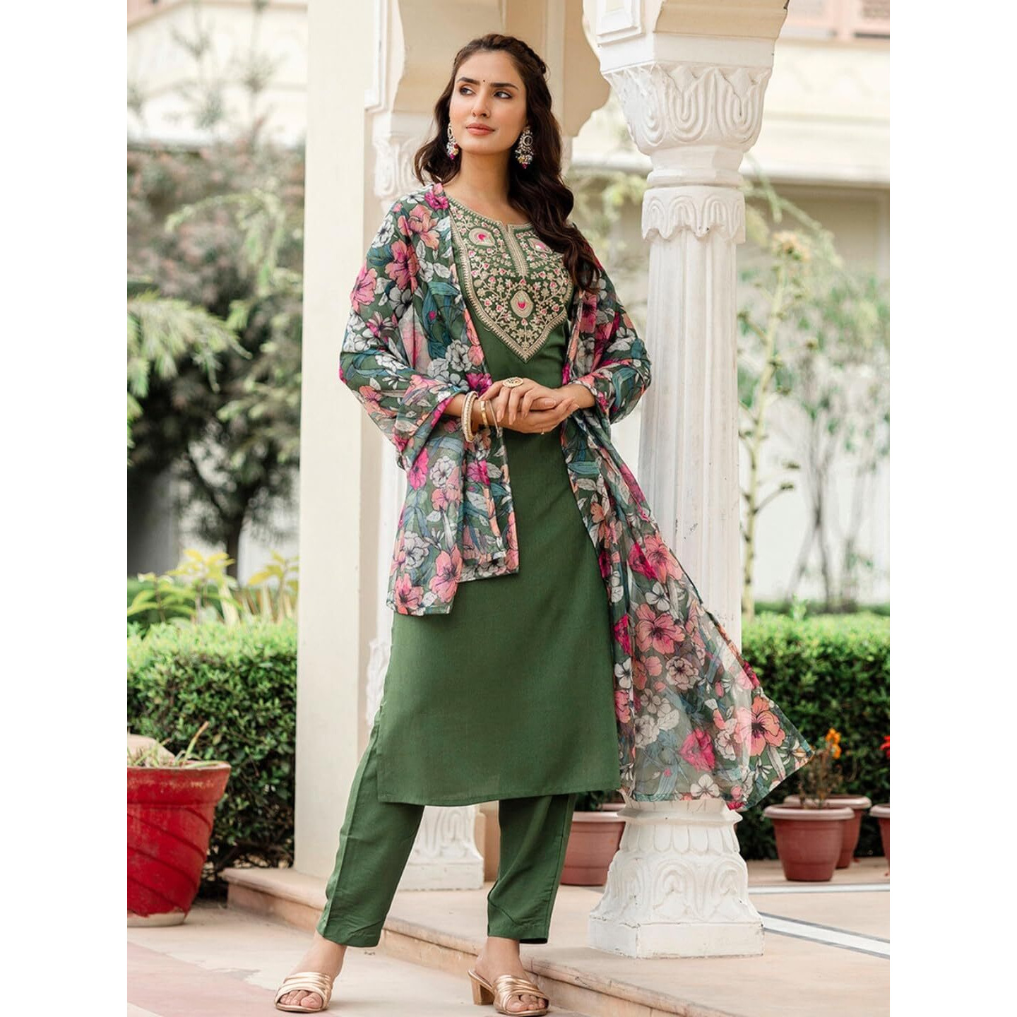Navlik Women's Rayon Embroidered Straight Kurta with Pant And Dupatta Sets (NK-707)