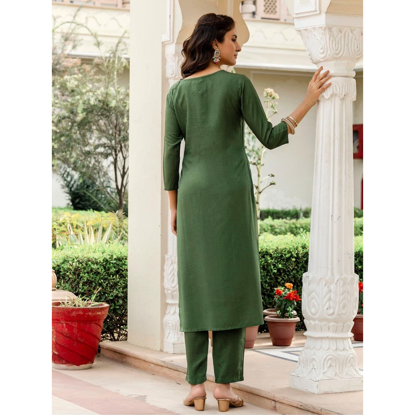 Navlik Women's Rayon Embroidered Straight Kurta with Pant And Dupatta Sets (NK-707)