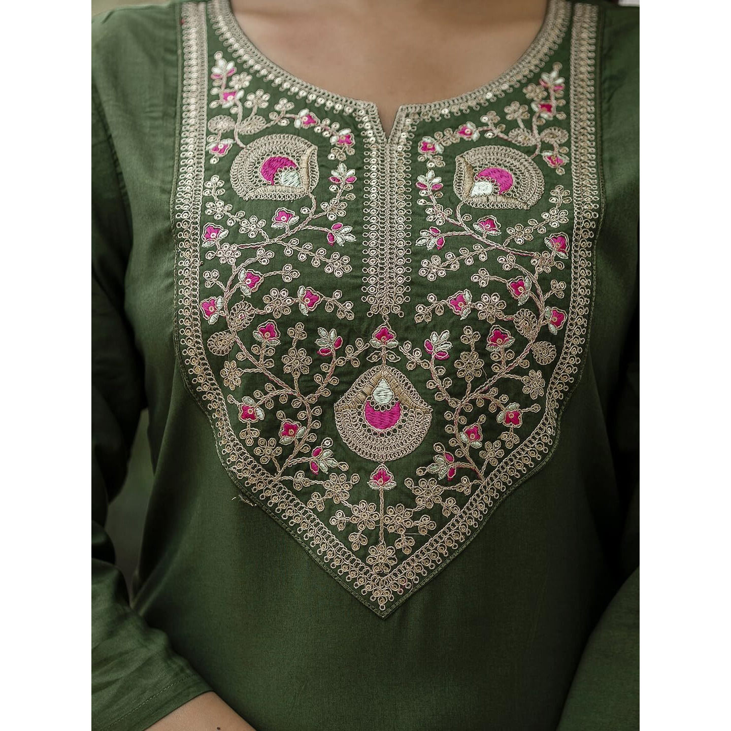 Navlik Women's Rayon Embroidered Straight Kurta with Pant And Dupatta Sets (NK-707)