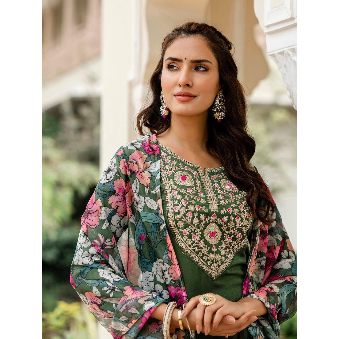 Navlik Women's Rayon Embroidered Straight Kurta with Pant And Dupatta Sets (NK-707)