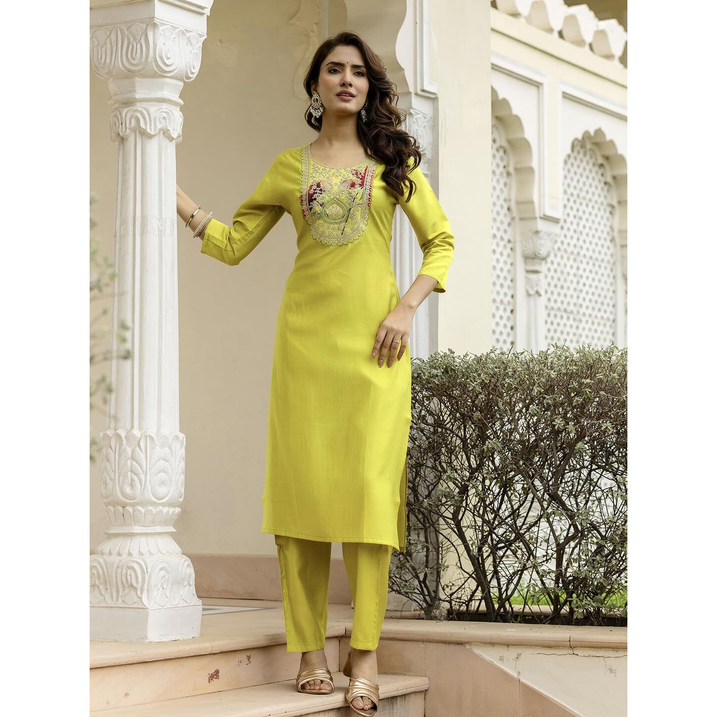 Navlik Women's Rayon Embroidered Straight Kurta with Pant and Dupatta Sets (NK-712)