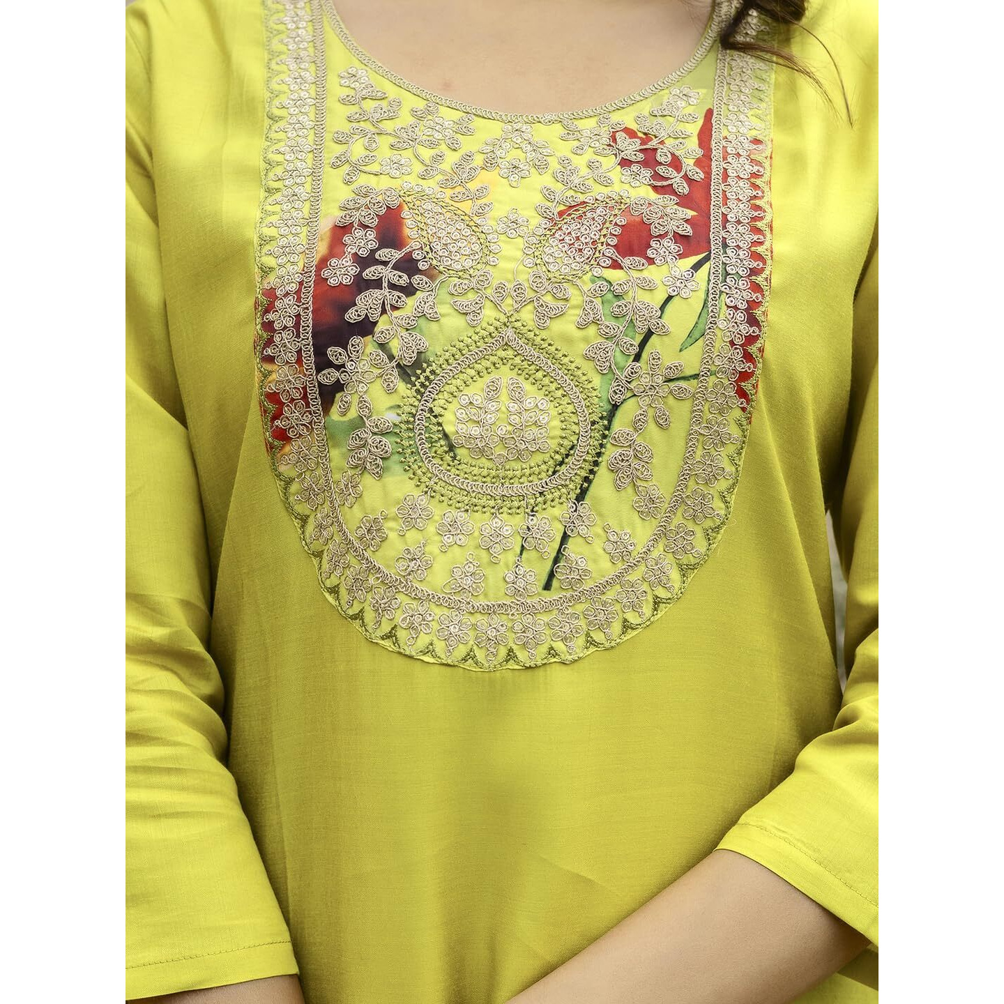 Navlik Women's Rayon Embroidered Straight Kurta with Pant and Dupatta Sets (NK-712)