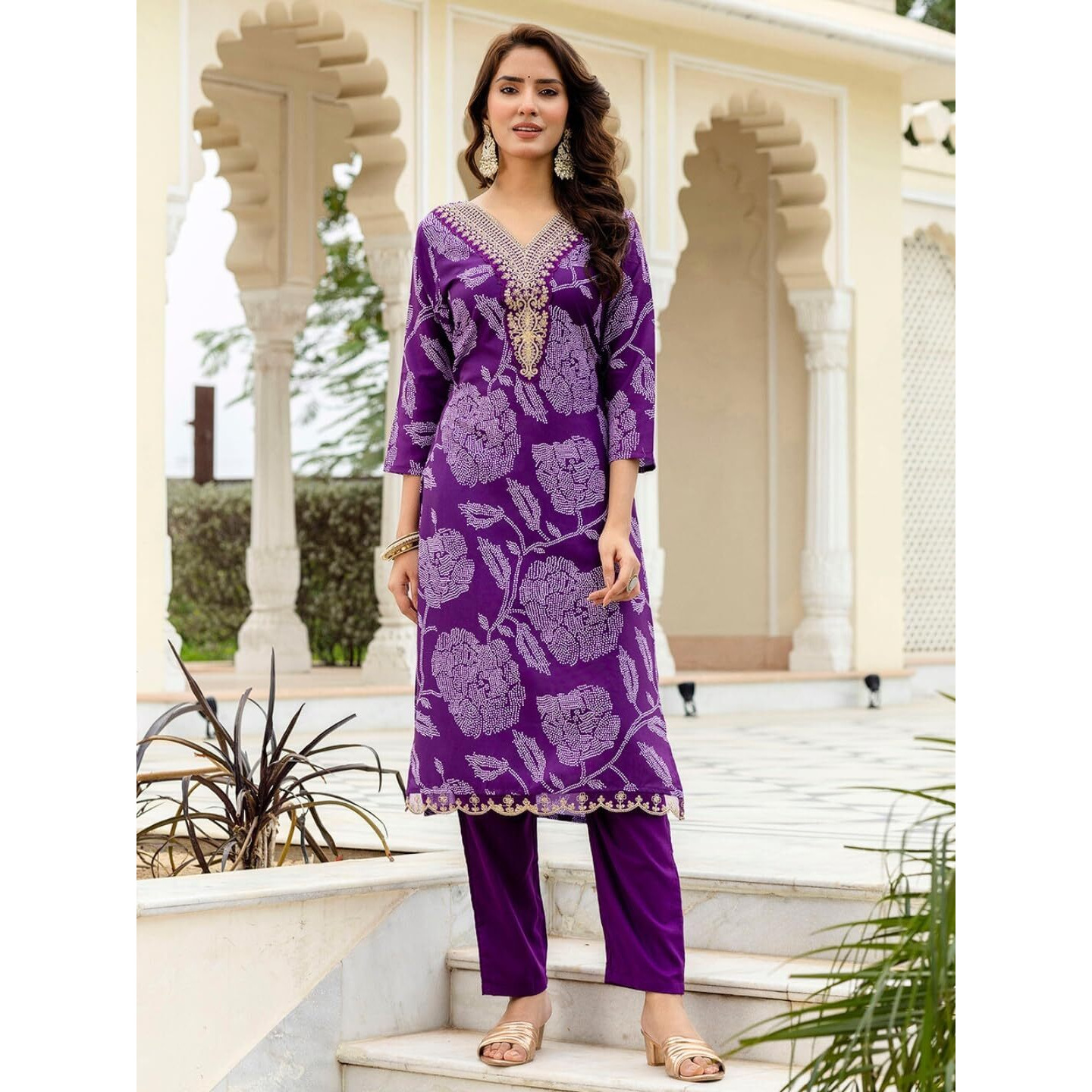 Navlik Women's Rayon Embroidered Straight Kurta with Pant and Dupatta Sets (NK-713)