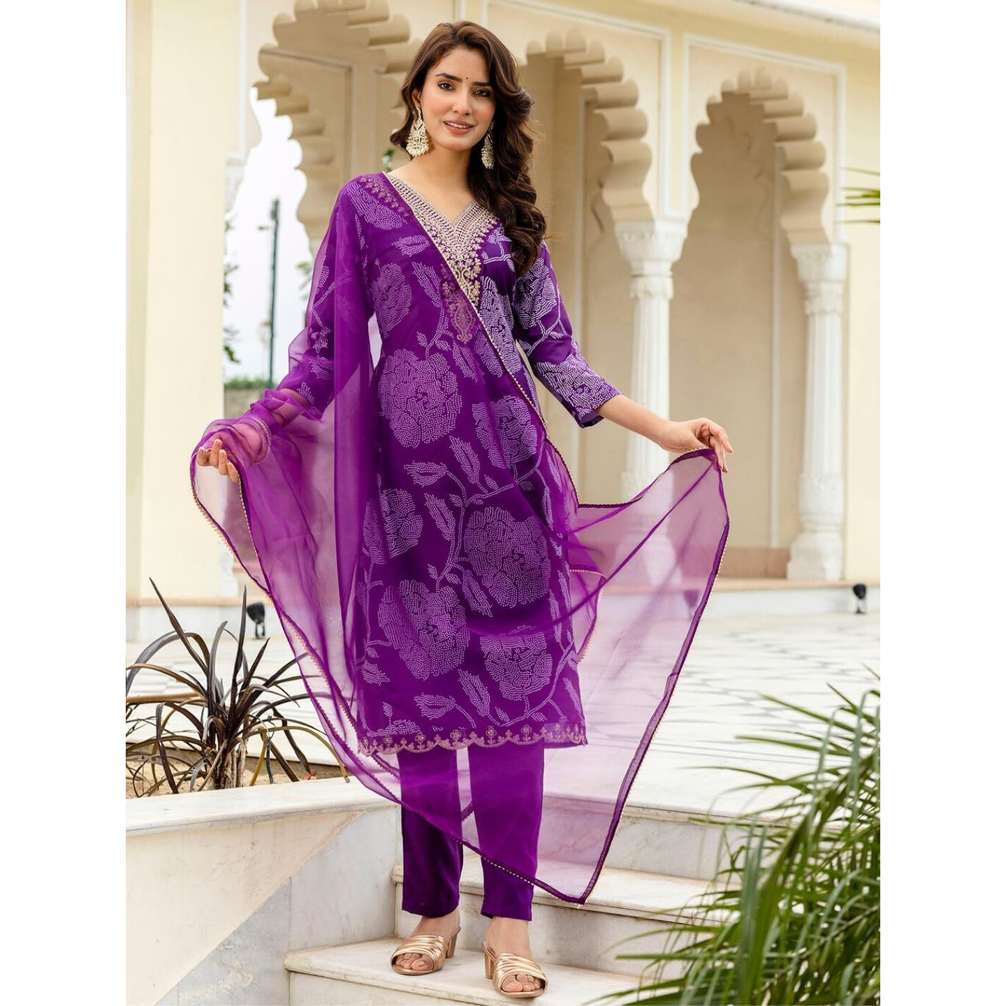 Navlik Women's Rayon Embroidered Straight Kurta with Pant and Dupatta Sets (NK-713)