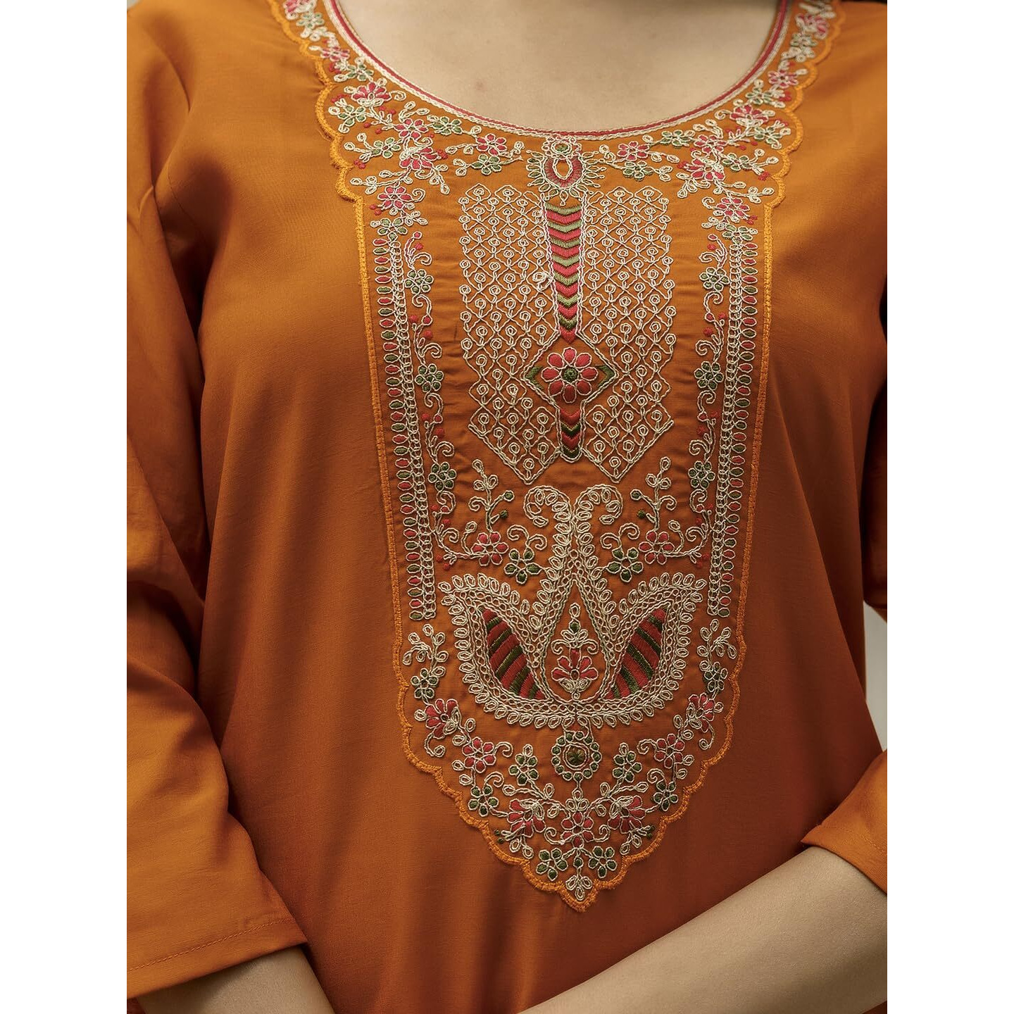 Navlik Women's Rayon Embroidered Straight Kurta with Pant and Dupatta Sets (NK-714)