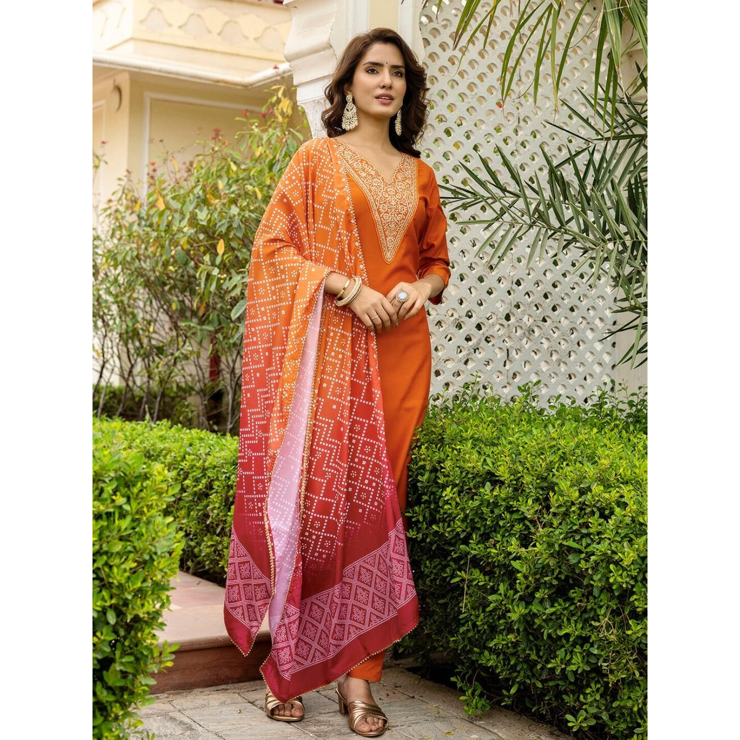 Navlik Women's Rayon Embroidered Straight Kurta with Pant and Dupatta Sets (NK-715)