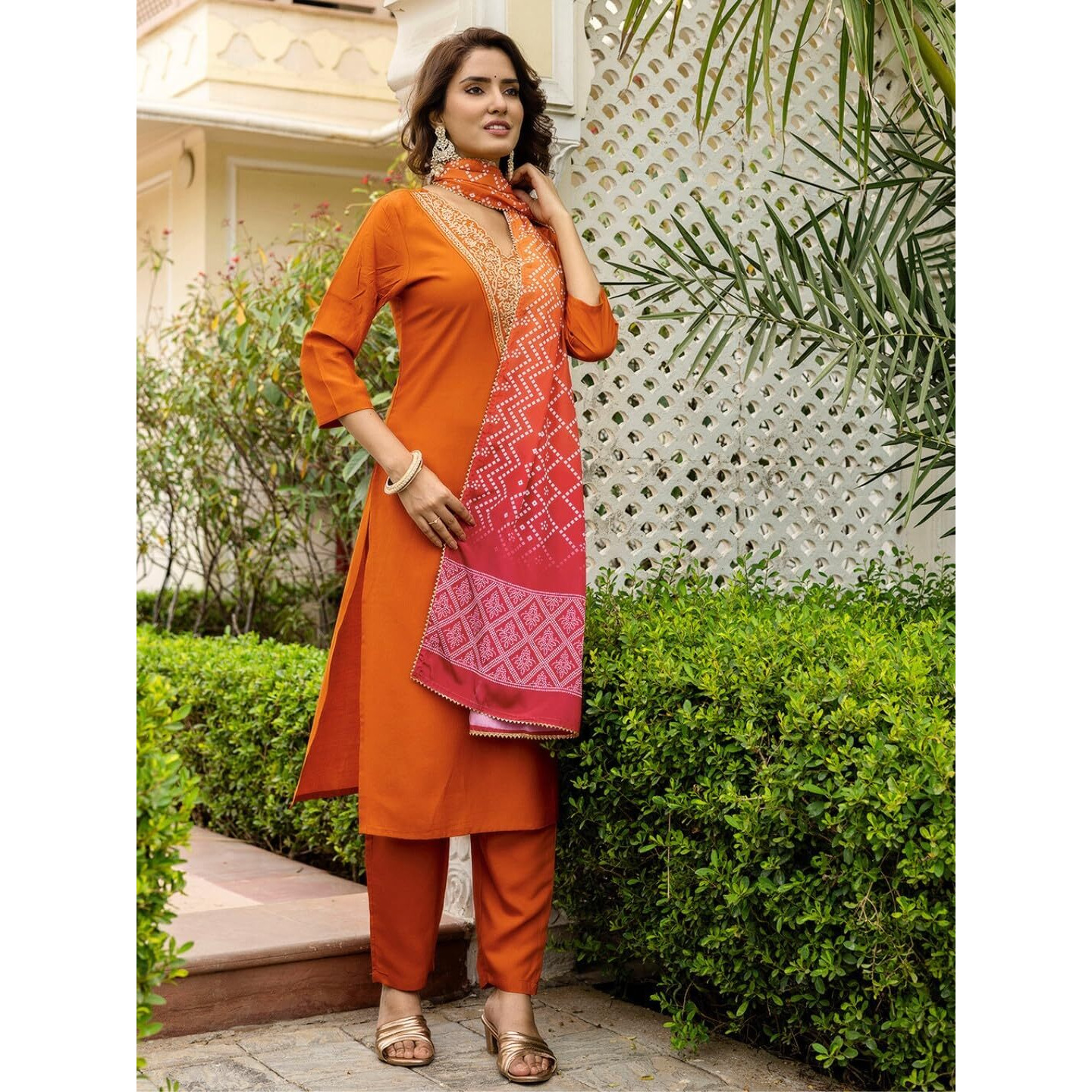 Navlik Women's Rayon Embroidered Straight Kurta with Pant and Dupatta Sets (NK-715)