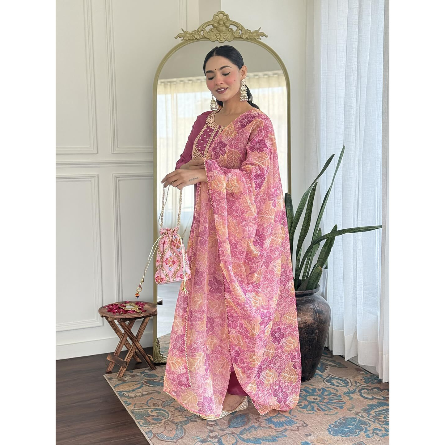 Navlik Women's Rayon Embroidered Straight Kurta with Pant And Dupatta Sets (NK-717)