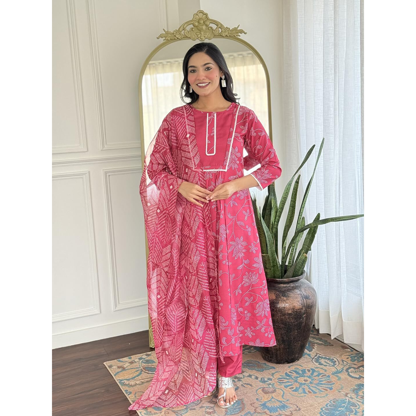 Navlik Women's Rayon Embroidered Flared Kurta with Pant and Dupatta Sets (NK-722)