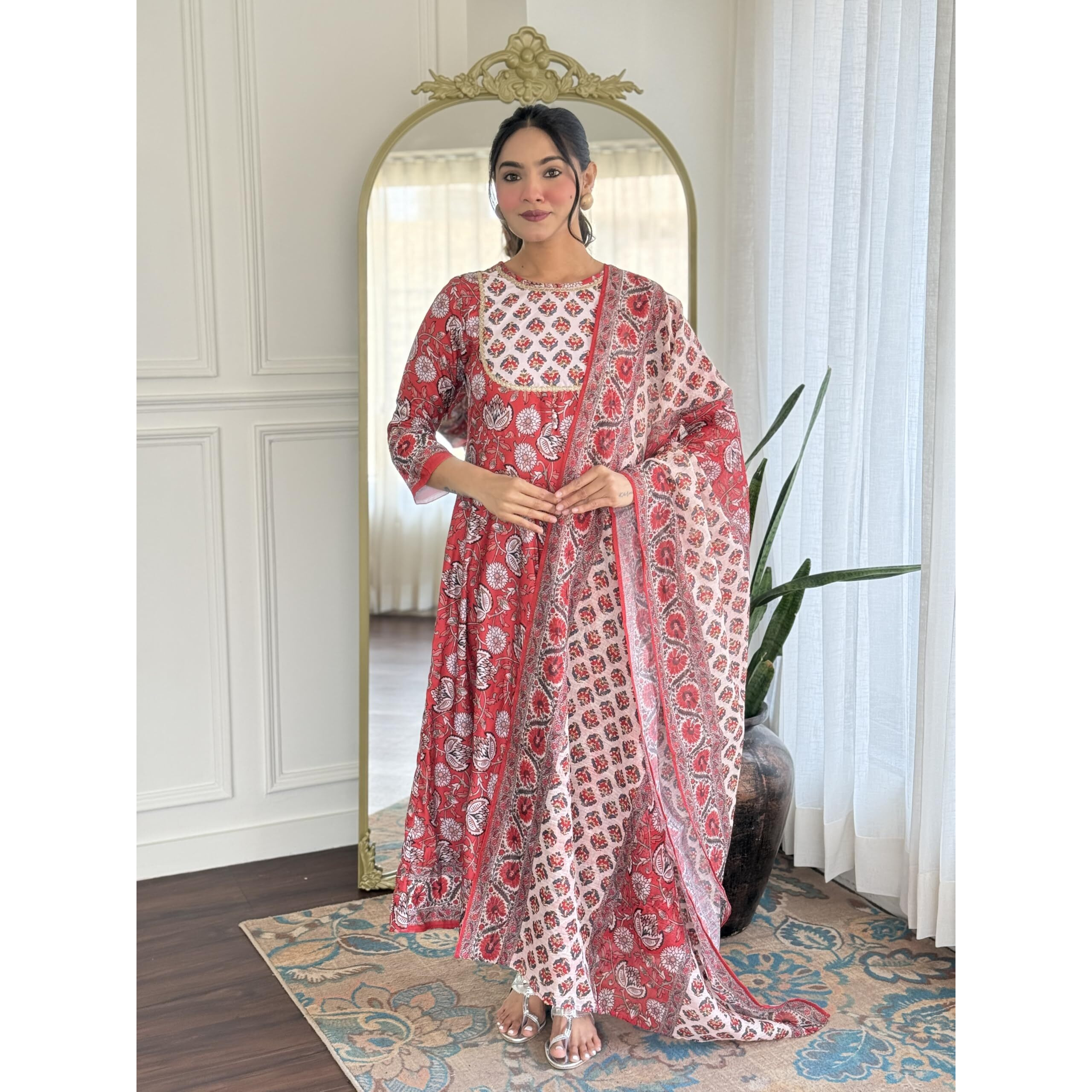 Navlik Women's Rayon Printed A-Line Kurta with Pant and Dupatta Sets (NK-725)