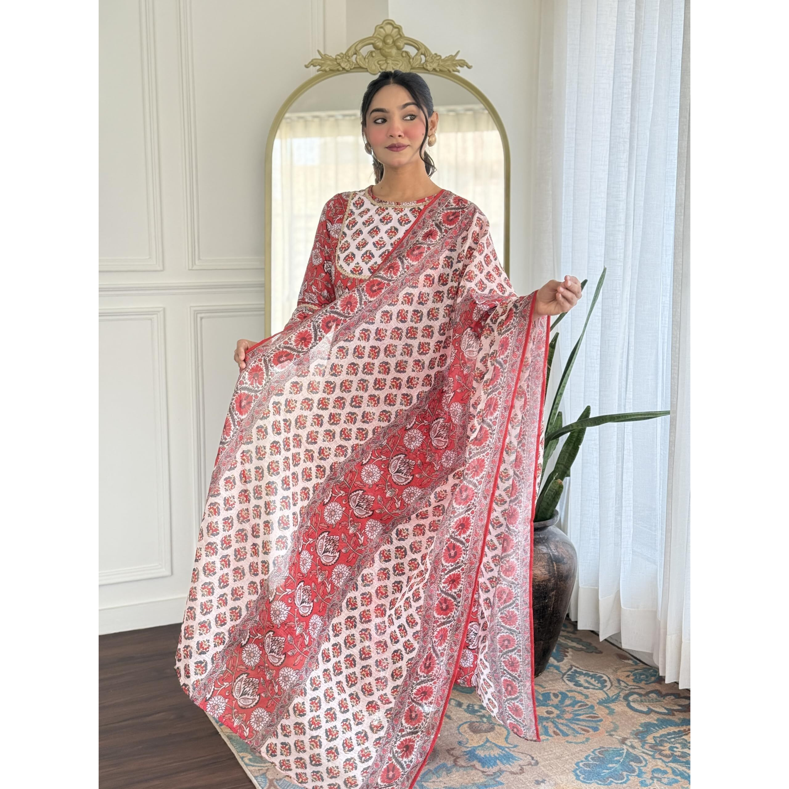 Navlik Women's Rayon Printed A-Line Kurta with Pant and Dupatta Sets (NK-725)