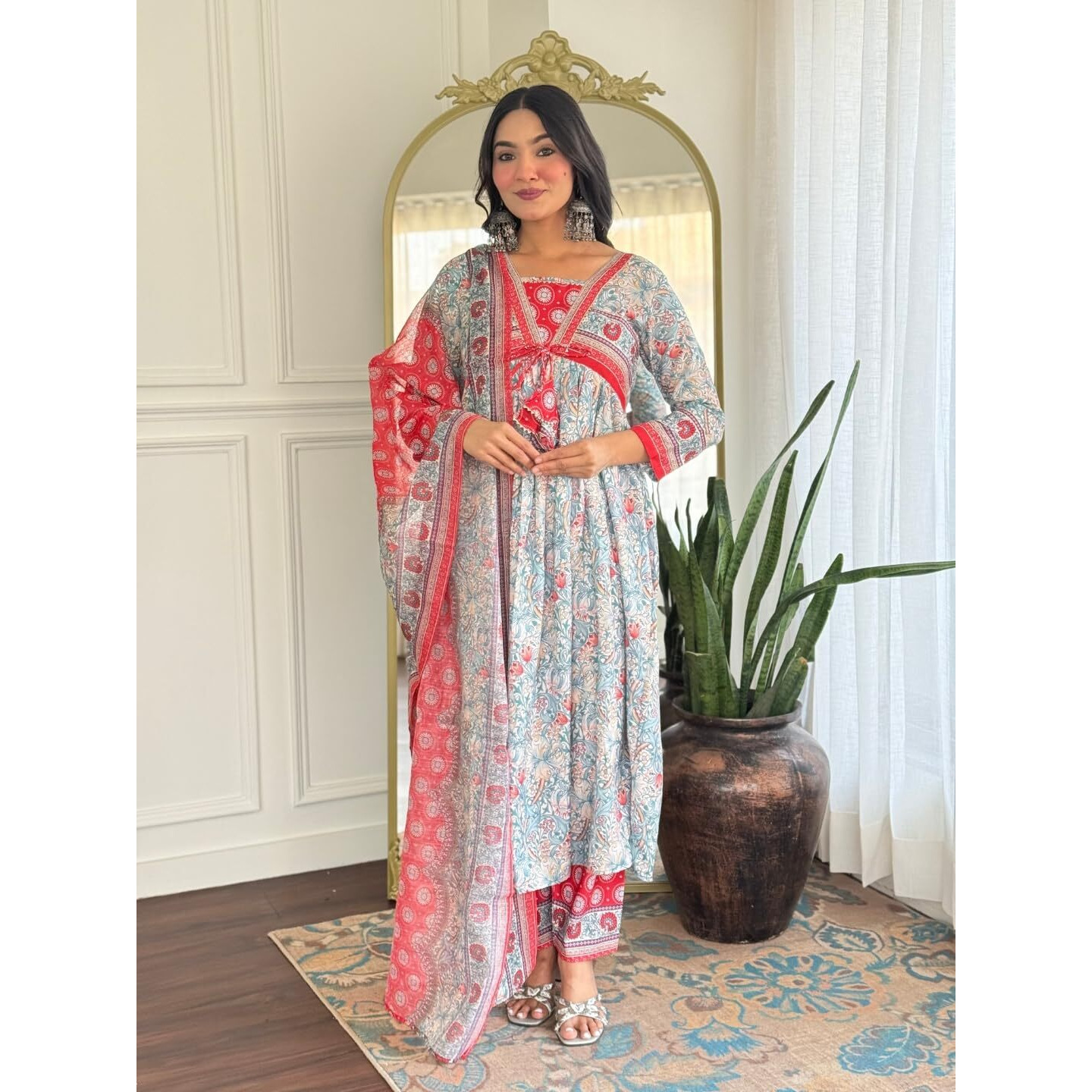 Navlik Women's Rayon Printed A-Line Kurta with Pant and Dupatta Sets (NK-726)