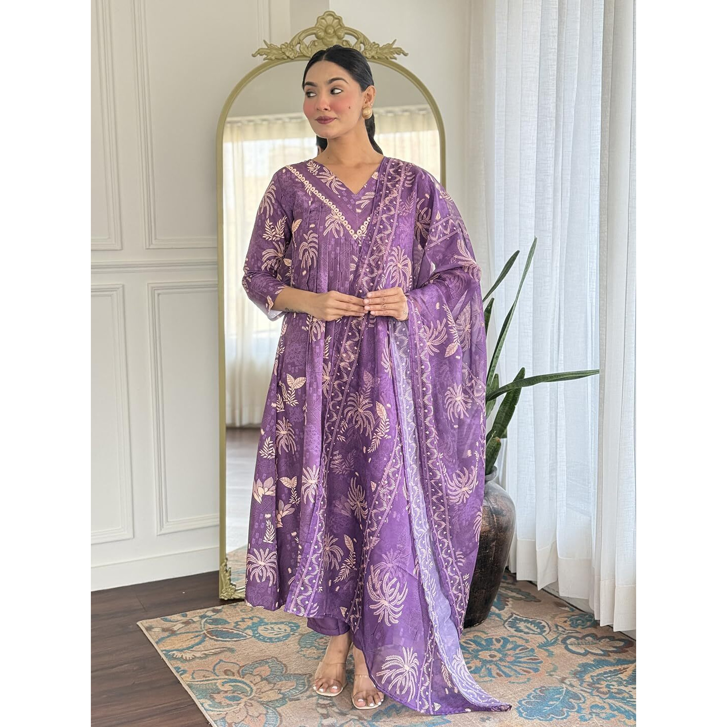 Navlik Women's Rayon Printed A-Line Kurta with Pant and Dupatta Sets (NK-730)