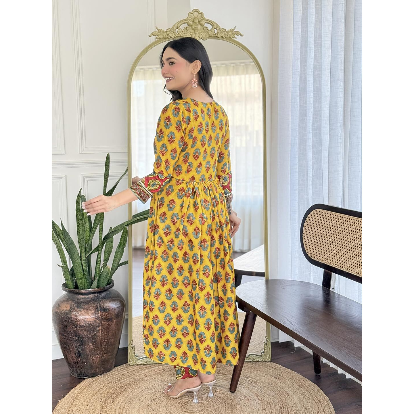 Navlik Women's Rayon Printed Flared Kurta with Pant and Dupatta Sets (NK-733)