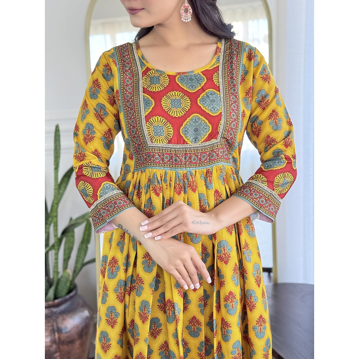 Navlik Women's Rayon Printed Flared Kurta with Pant and Dupatta Sets (NK-733)