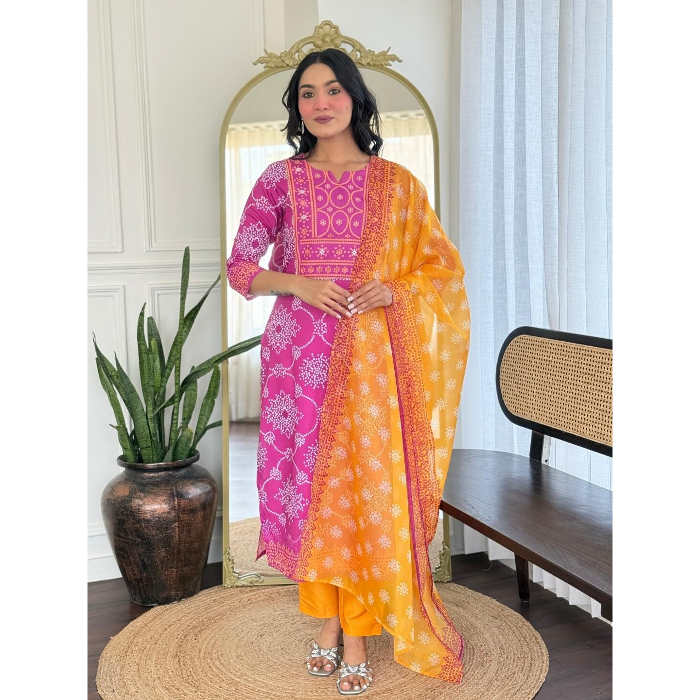 Navlik Women's Rayon Printed Straight Kurta with Pant and Dupatta Sets (NK-737)