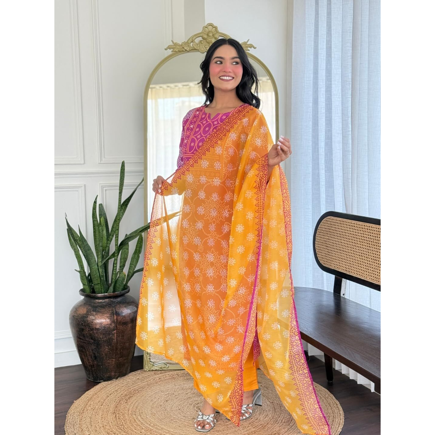 Navlik Women's Rayon Printed Straight Kurta with Pant and Dupatta Sets (NK-737)