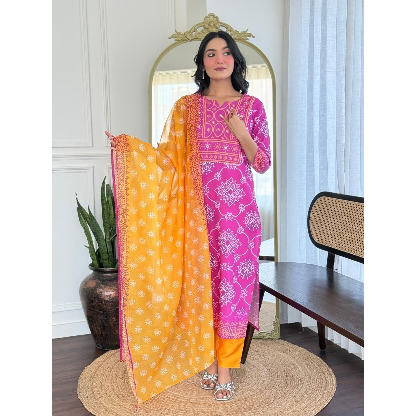 Navlik Women's Rayon Printed Straight Kurta with Pant and Dupatta Sets (NK-737)
