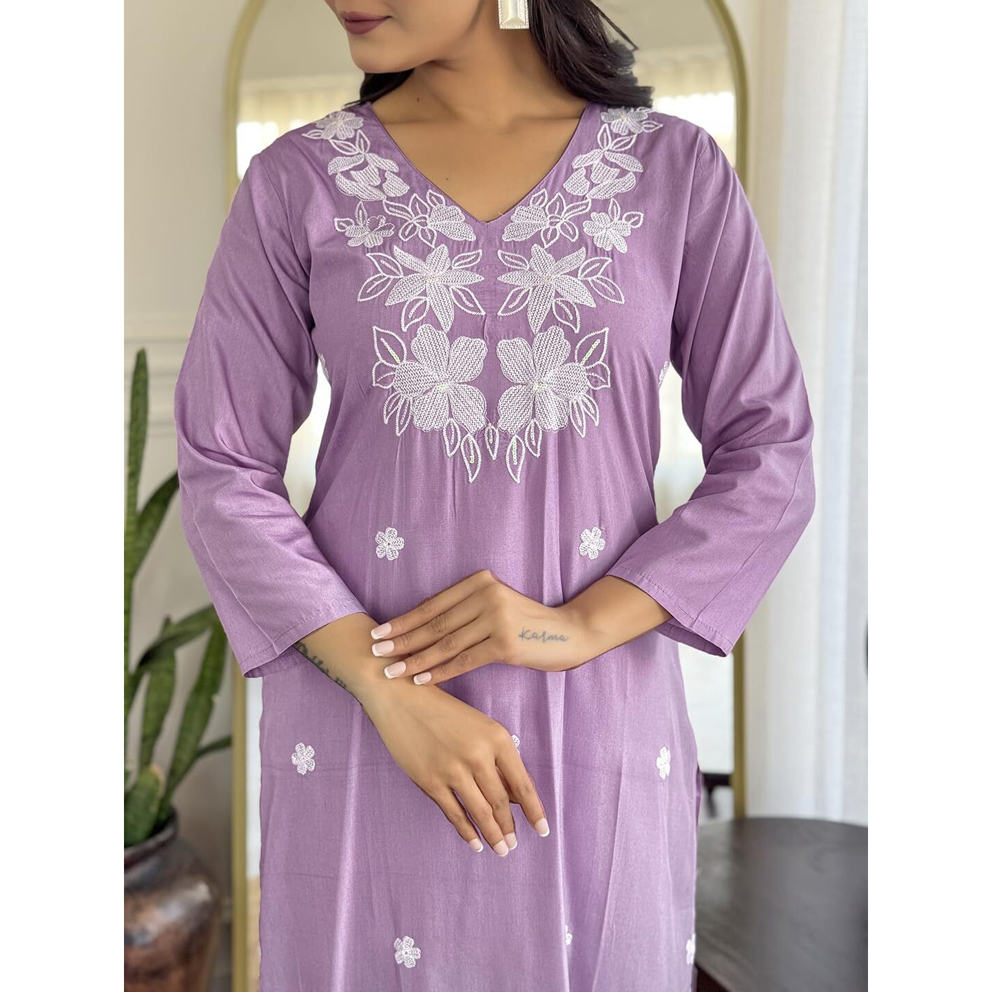 Navlik Women's Rayon Embroidered Straight Kurta with Pant and Dupatta Sets (NK-740)