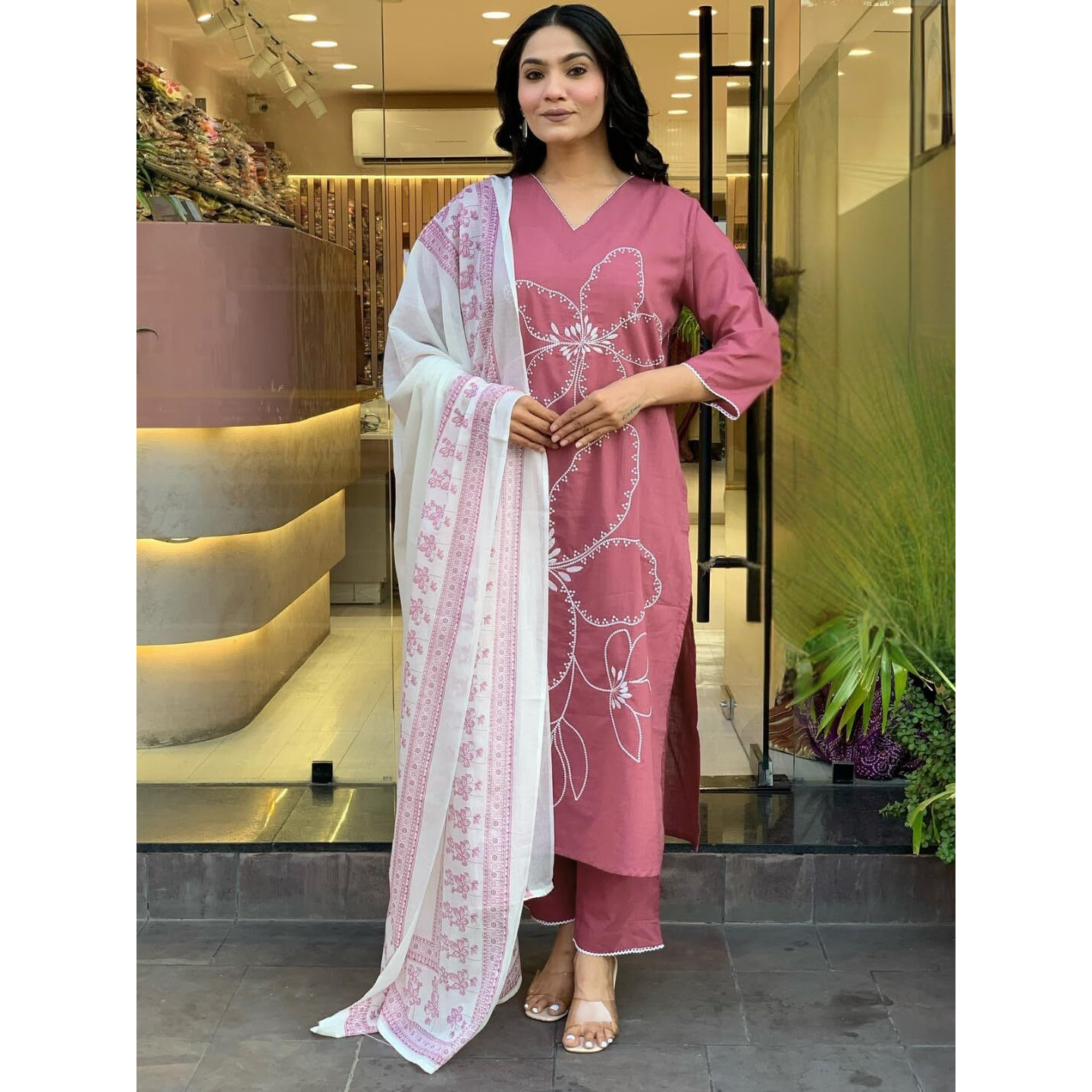 Navlik Women's Rayon Embroidered Straight Kurta with Pant and Dupatta Sets (NK-747)