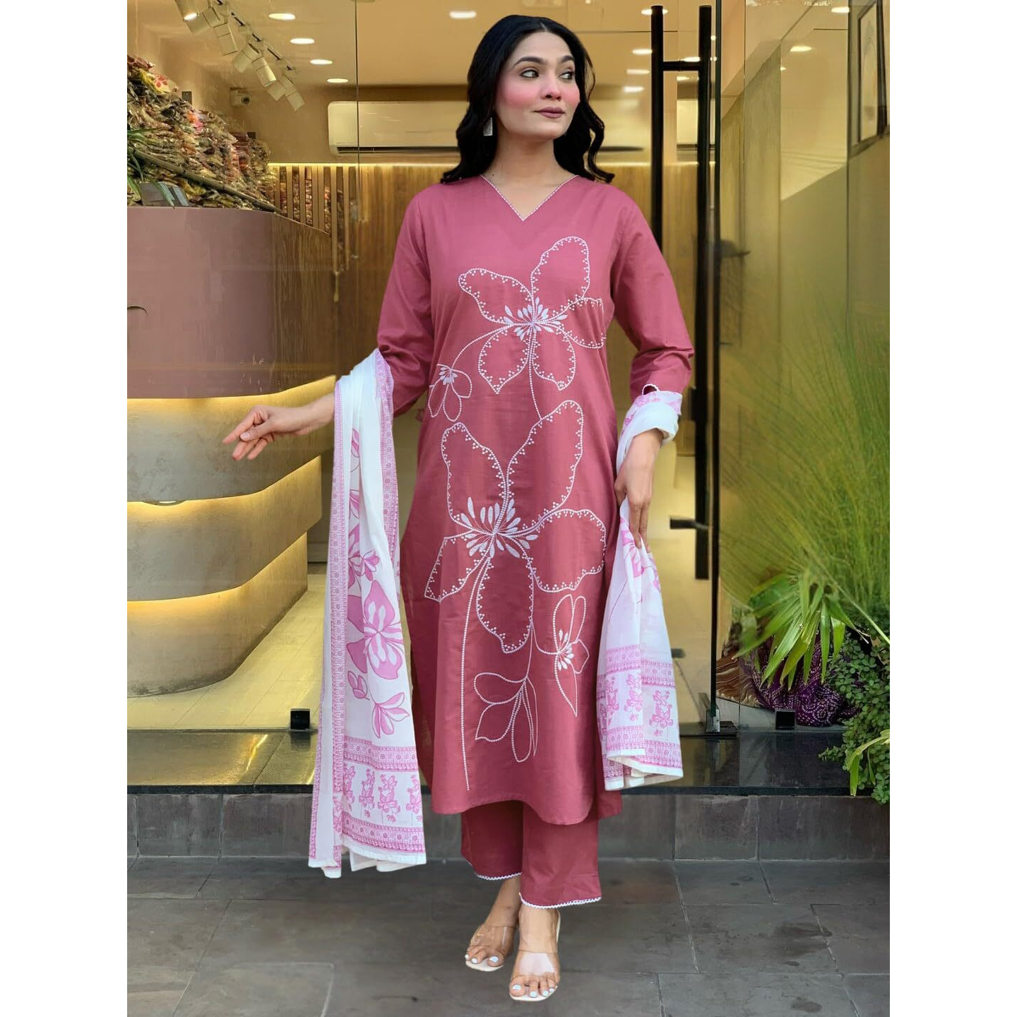 Navlik Women's Rayon Embroidered Straight Kurta with Pant and Dupatta Sets (NK-747)