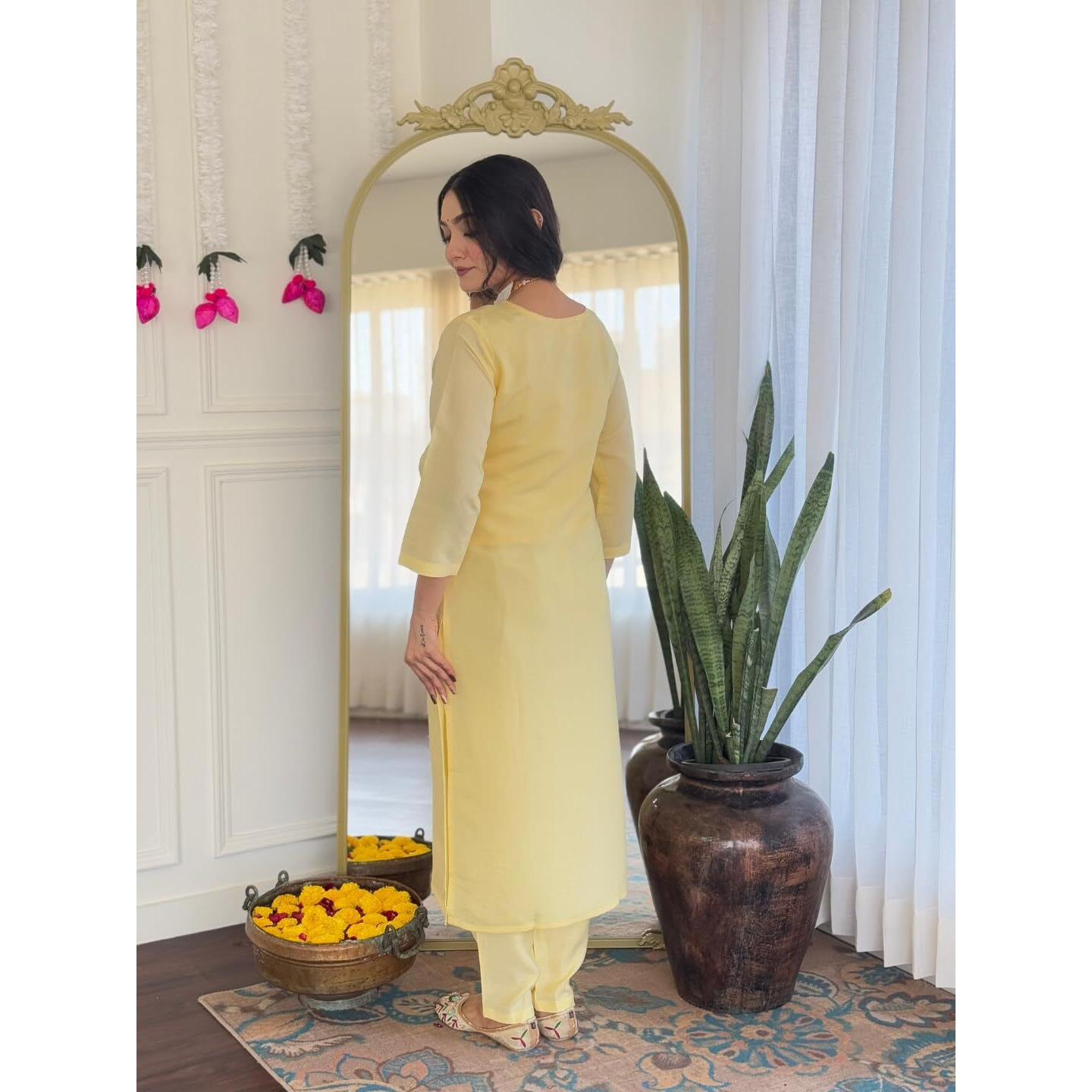 Navlik Women's Chanderi Viscose Embroidered Straight Kurta with Pant and Dupatta Sets (M-Kervi)