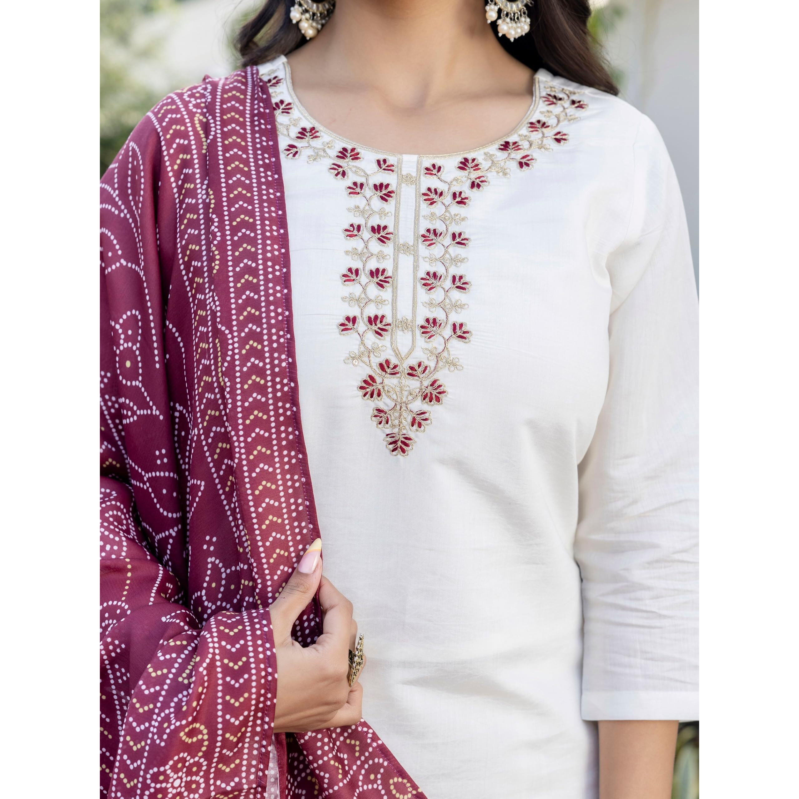 Navlik Women's Roman Silk Embroidered Straight Kurta with Pant and Dupatta Sets (M-Manvi)