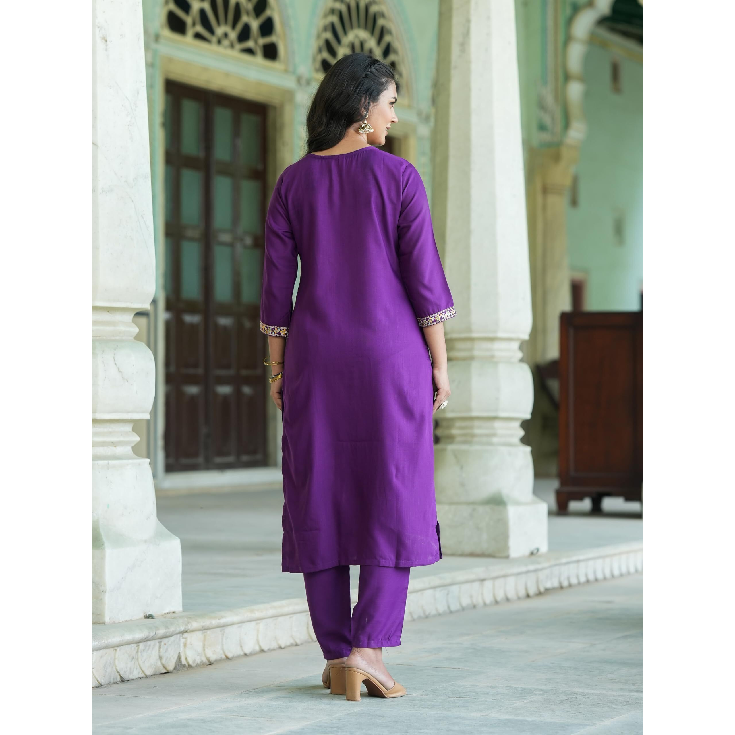 Navlik Women's Rayon Slub Embroidered Straight Kurta with Pant and Dupatta Sets (M-Nisha)