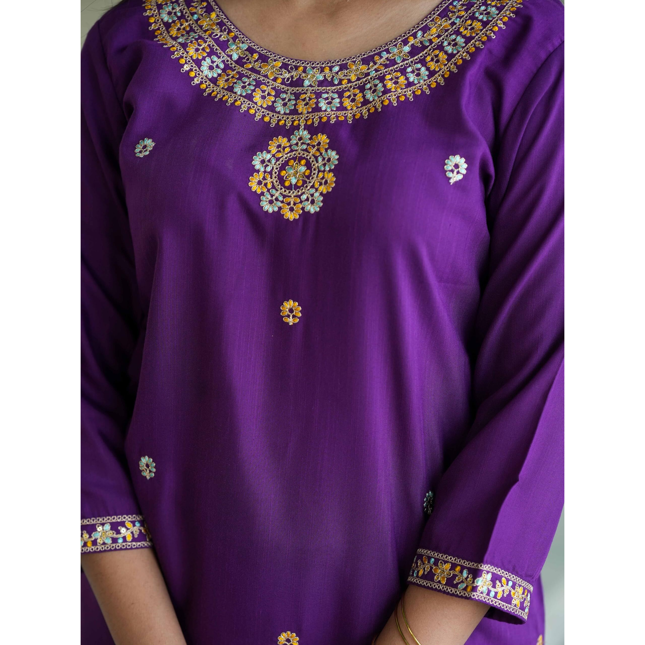Navlik Women's Rayon Slub Embroidered Straight Kurta with Pant and Dupatta Sets (M-Nisha)