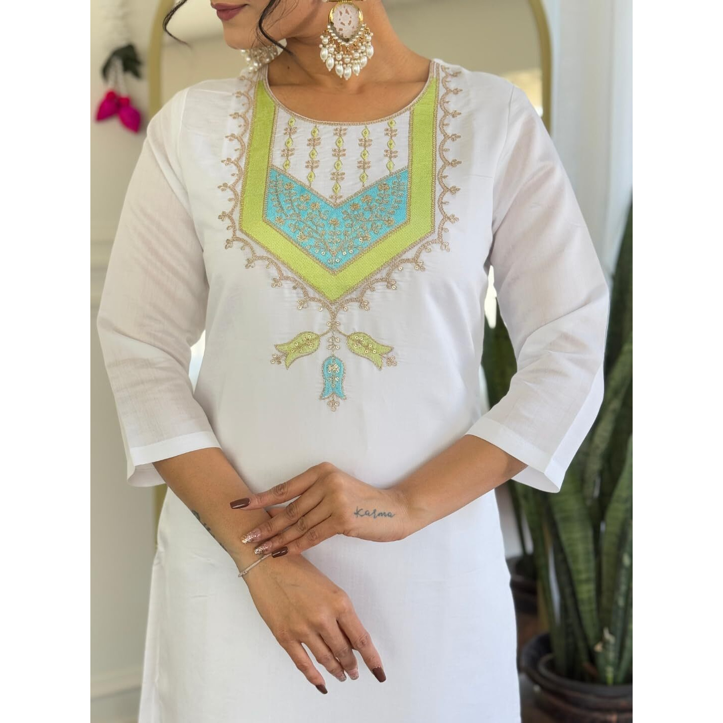 Navlik Women's Chanderi Viscose Embroidered Straight Kurta with Pant and Dupatta Sets (M-Shivangi)