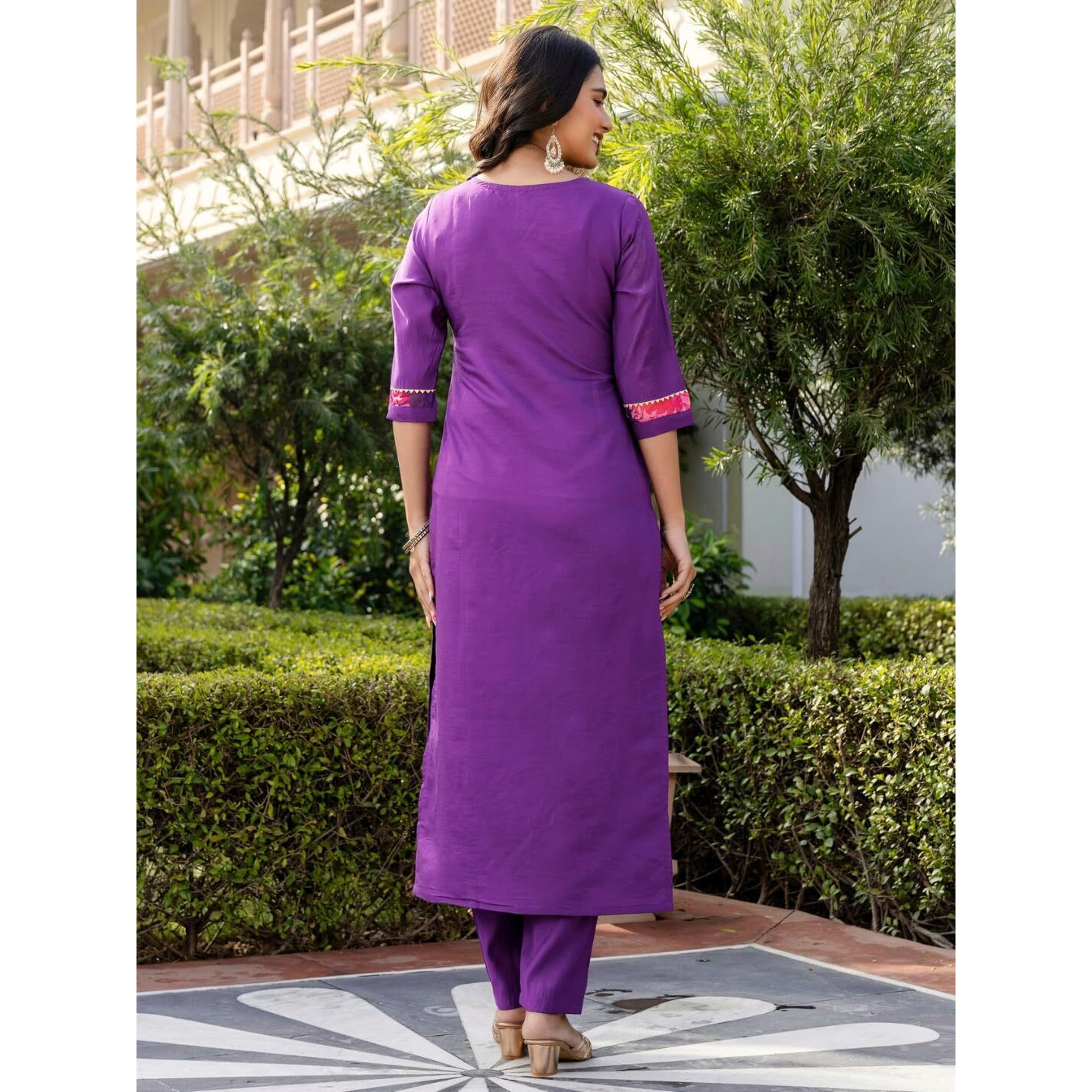 Navlik Women's Roman Silk Embroidered Straight Kurta with Pant and Dupatta Sets (M-Shradha)