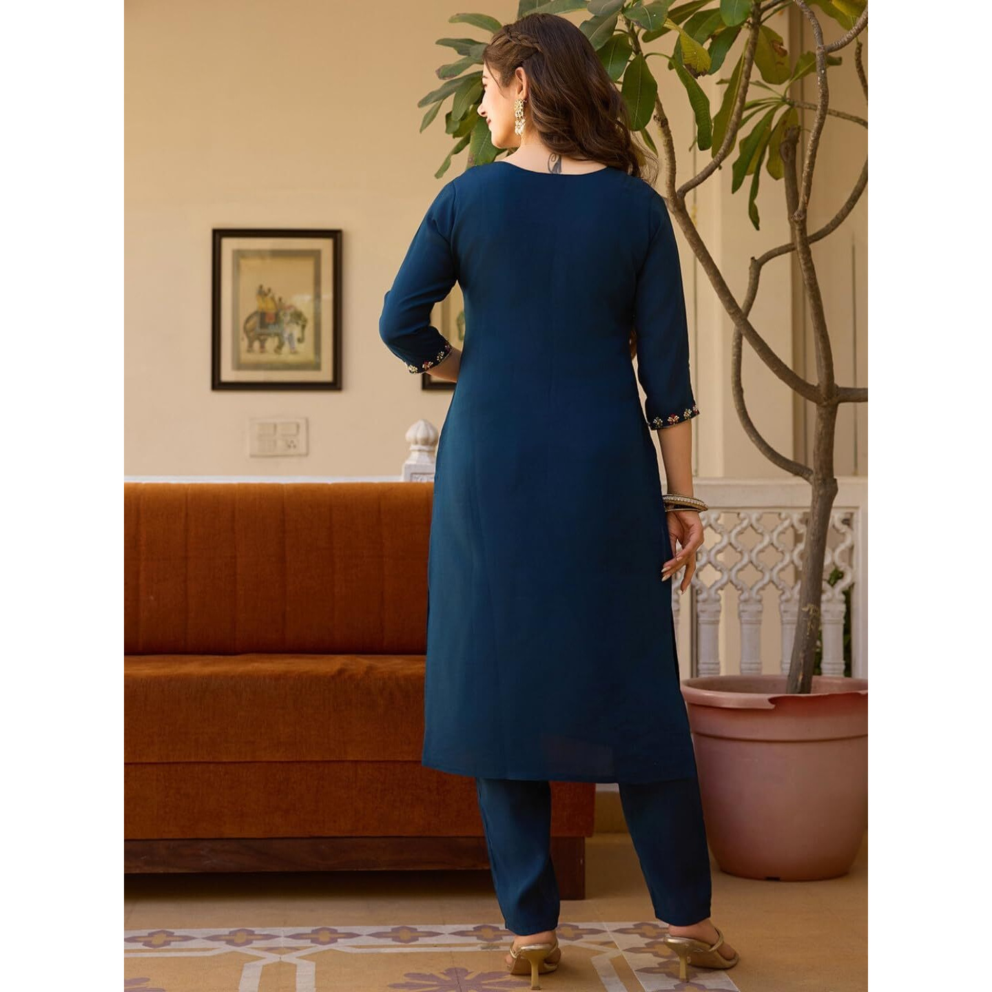Navlik Women's Chanderi Viscose Embroidered Straight Kurta with Pant and Dupatta Sets (NK-MV-21)