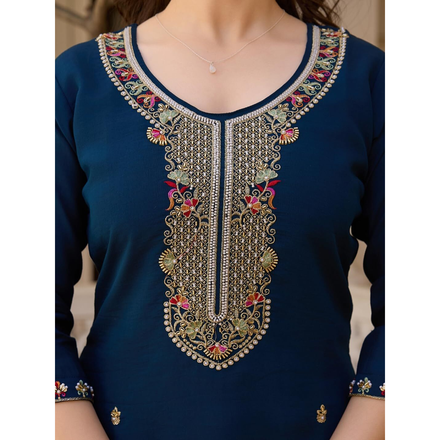 Navlik Women's Chanderi Viscose Embroidered Straight Kurta with Pant and Dupatta Sets (NK-MV-21)