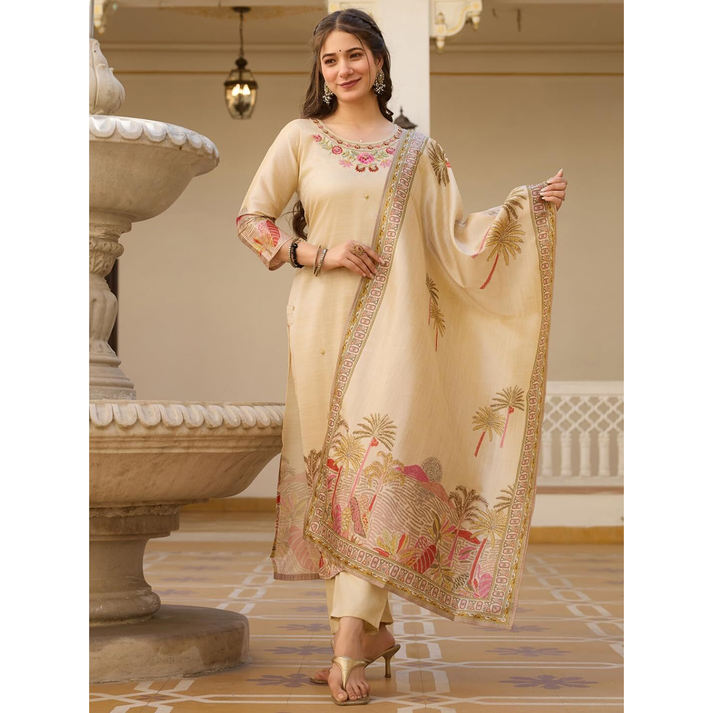 Navlik Women's Viscose Silk Embroidered Straight Kurta with Pant and Dupatta Sets (NK-MV-22)