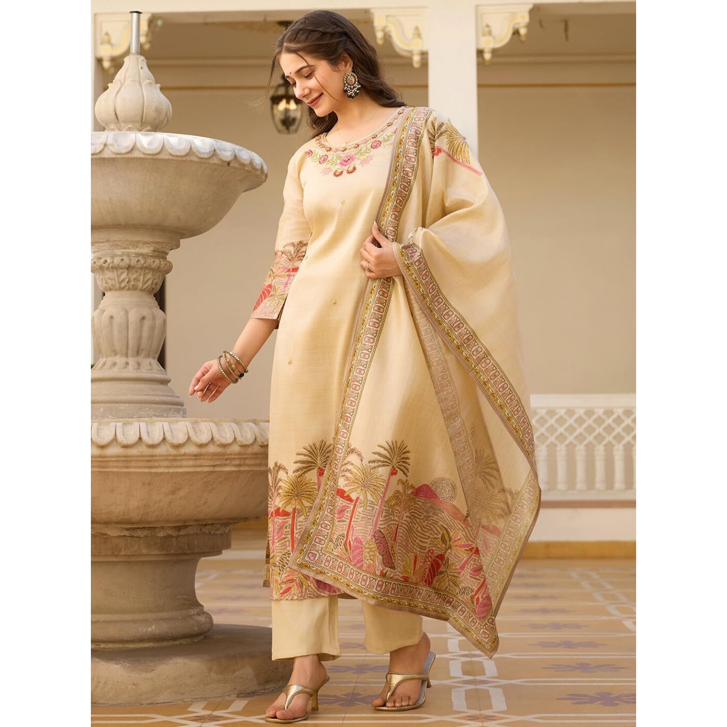 Navlik Women's Viscose Silk Embroidered Straight Kurta with Pant and Dupatta Sets (NK-MV-22)
