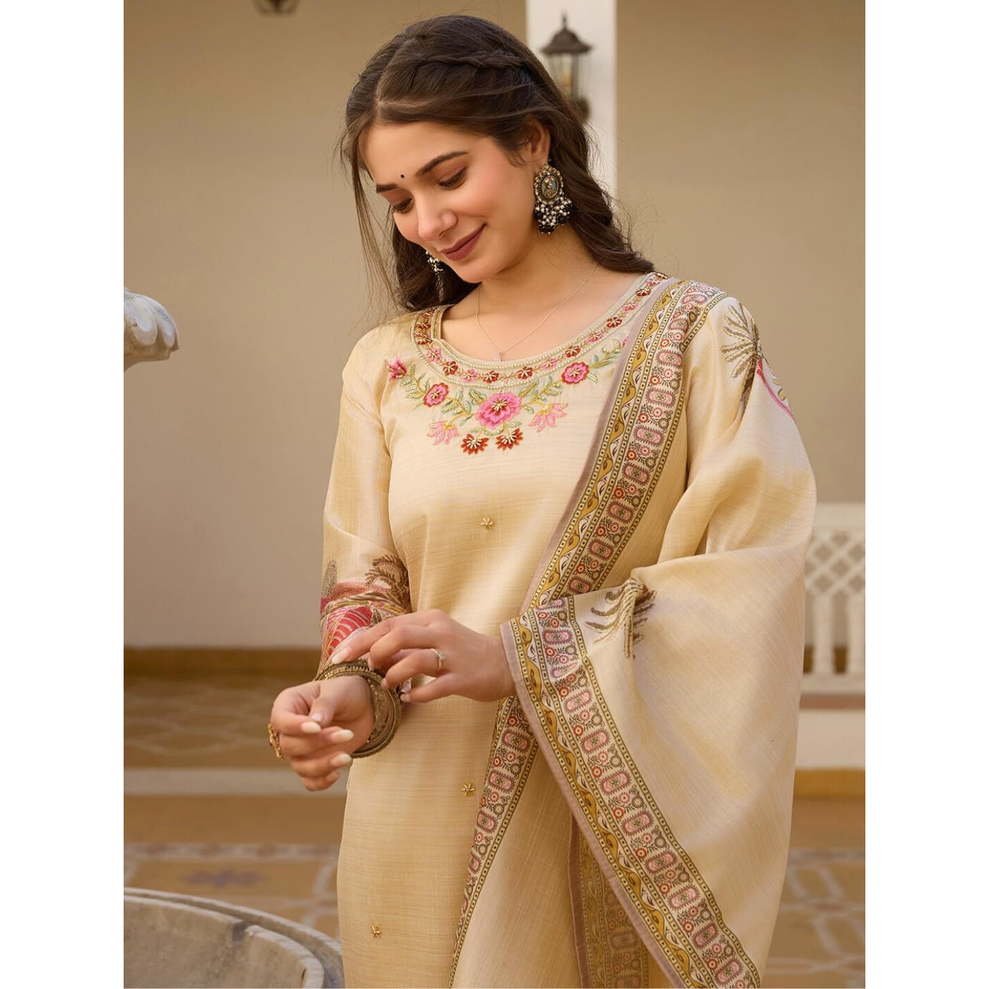 Navlik Women's Viscose Silk Embroidered Straight Kurta with Pant and Dupatta Sets (NK-MV-22)