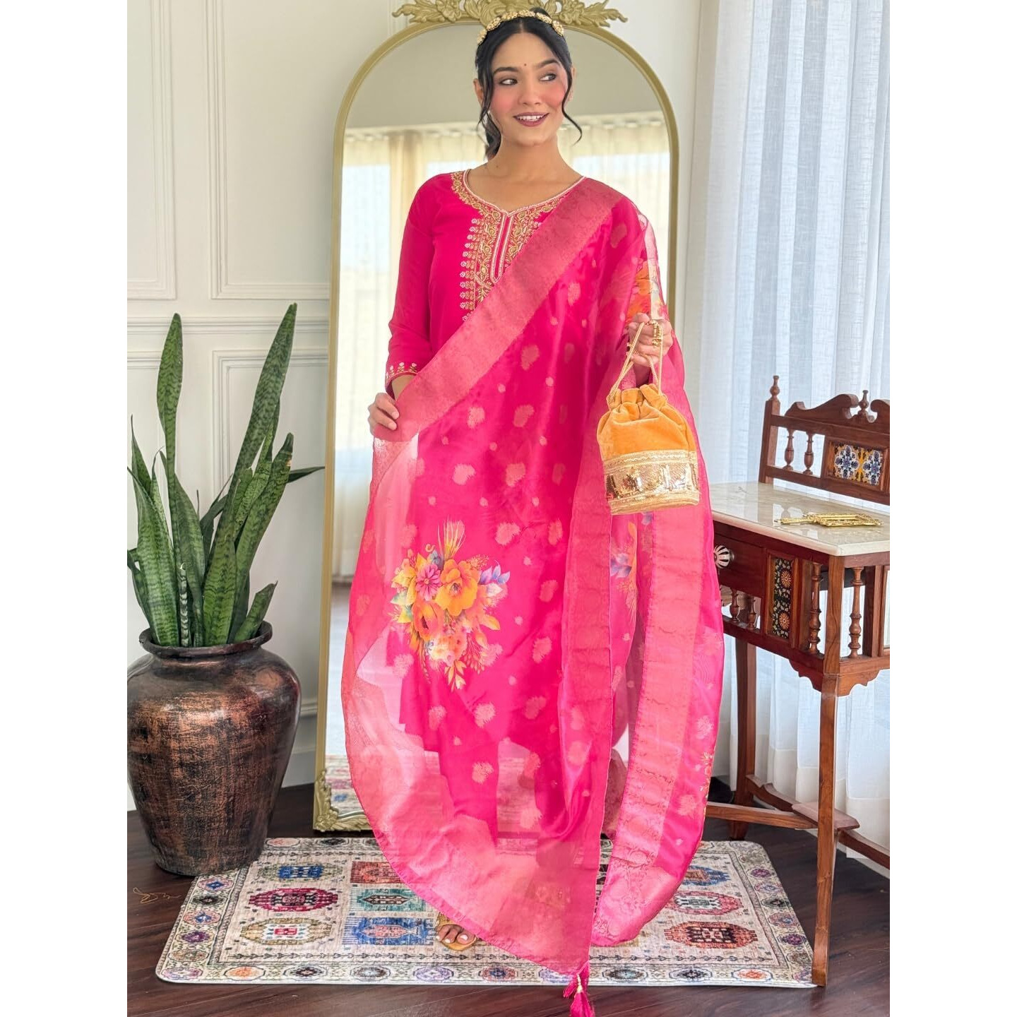 Navlik Women's Viscose Embroidered Straight Kurta with Pant and Dupatta Sets (NK-MV-23)