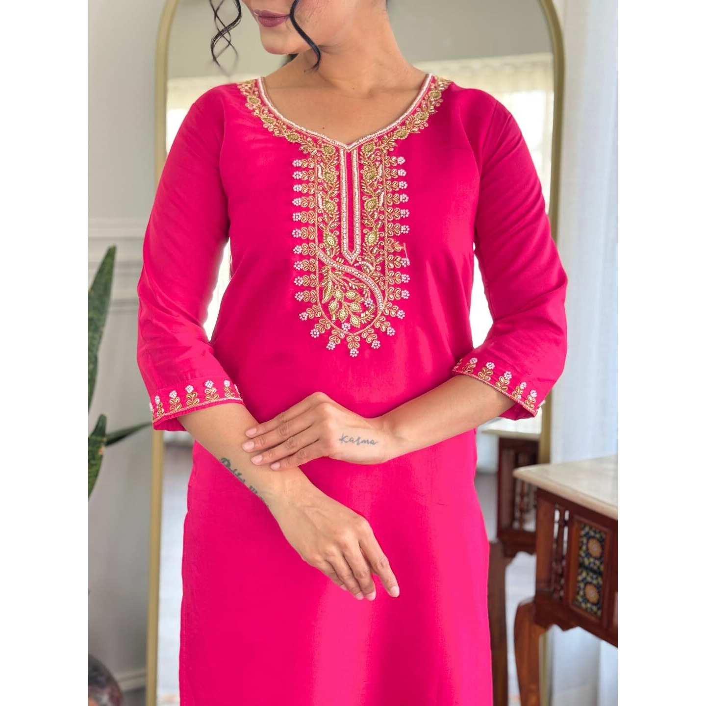 Navlik Women's Viscose Embroidered Straight Kurta with Pant and Dupatta Sets (NK-MV-23)