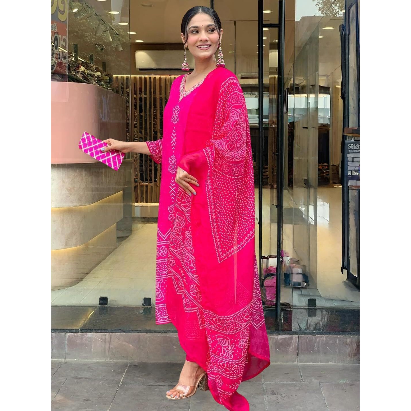 Navlik Women's Pink French Crepe Embroidered and Printed Straight Kurta with Viscose Pant and Chinon Printed Dupatta Sets (NK-MV-609)