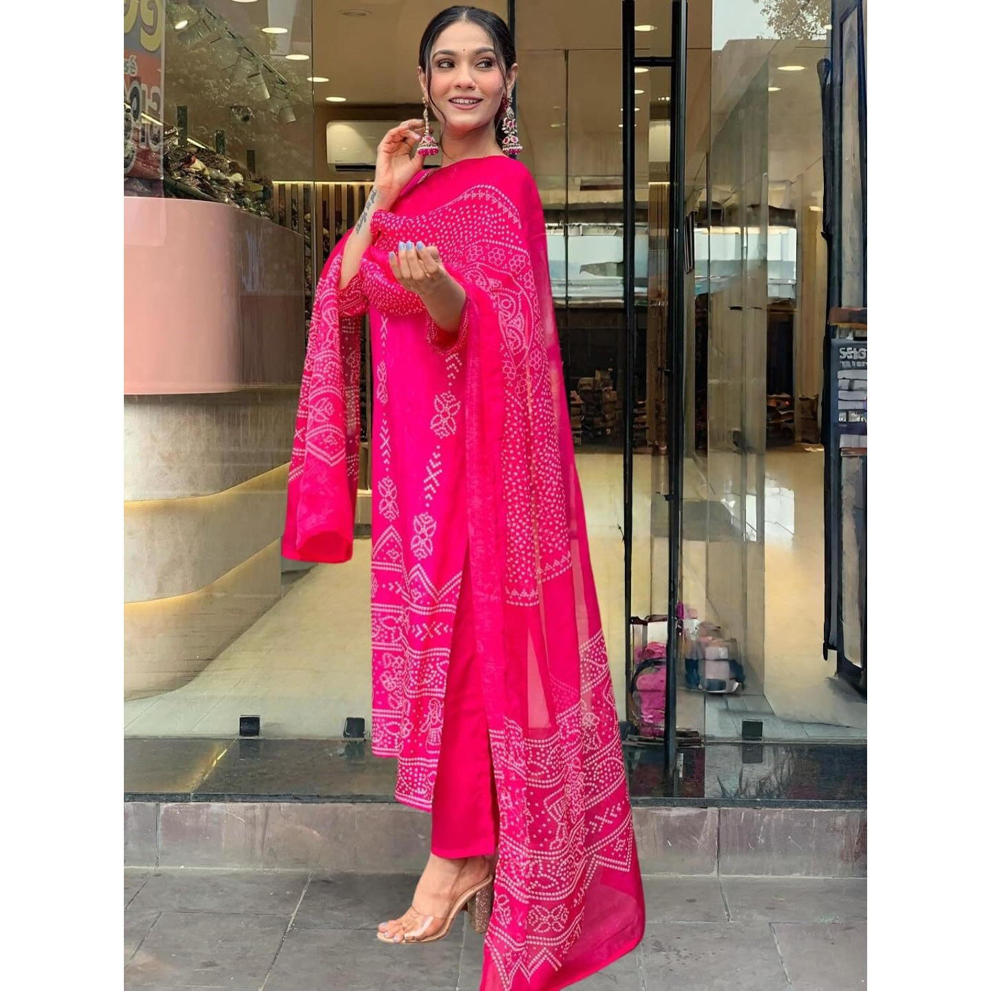 Navlik Women's Pink French Crepe Embroidered and Printed Straight Kurta with Viscose Pant and Chinon Printed Dupatta Sets (NK-MV-609)