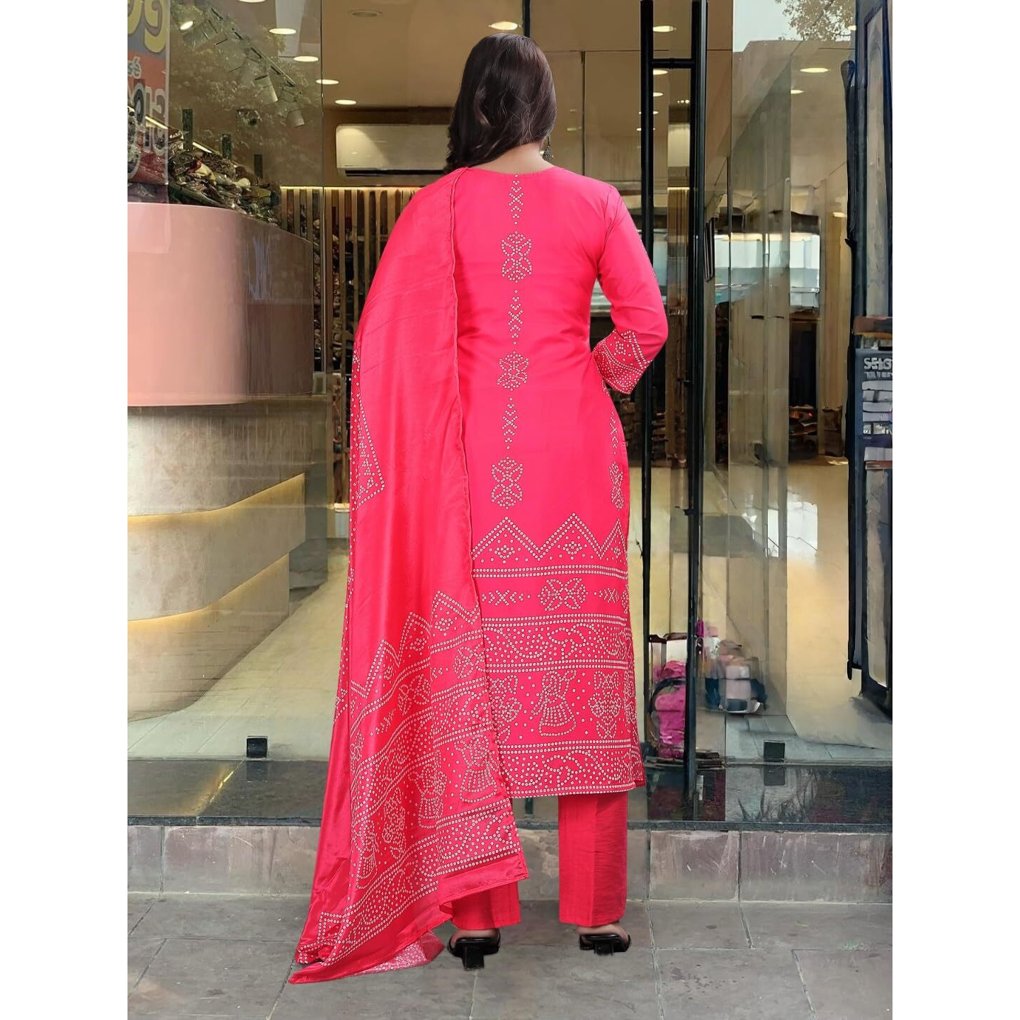 Navlik Women's Pink French Crepe Embroidered and Printed Straight Kurta with Viscose Pant and Chinon Printed Dupatta Sets (NK-MV-609)