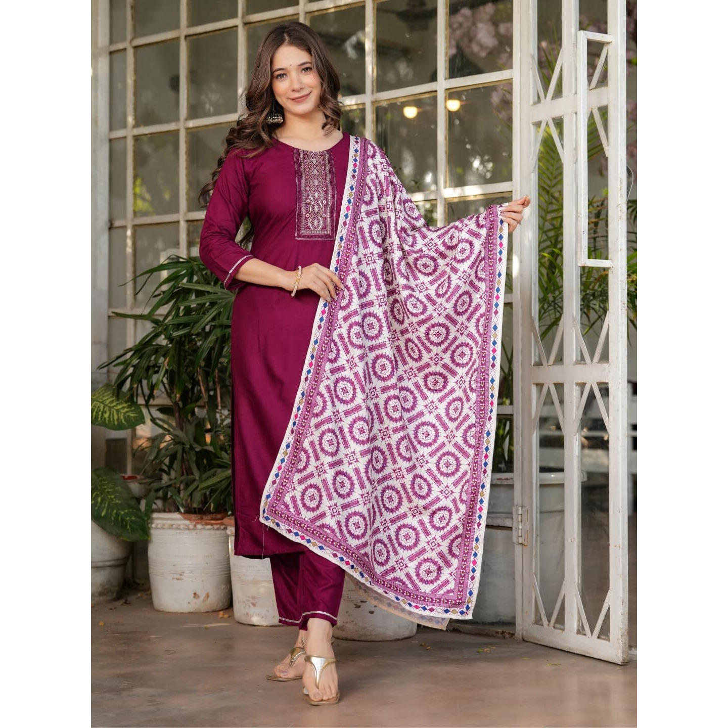 Navlik Women's Rayon Embroidered Straight Kurta with Pant And Dupatta Sets (MV-612)